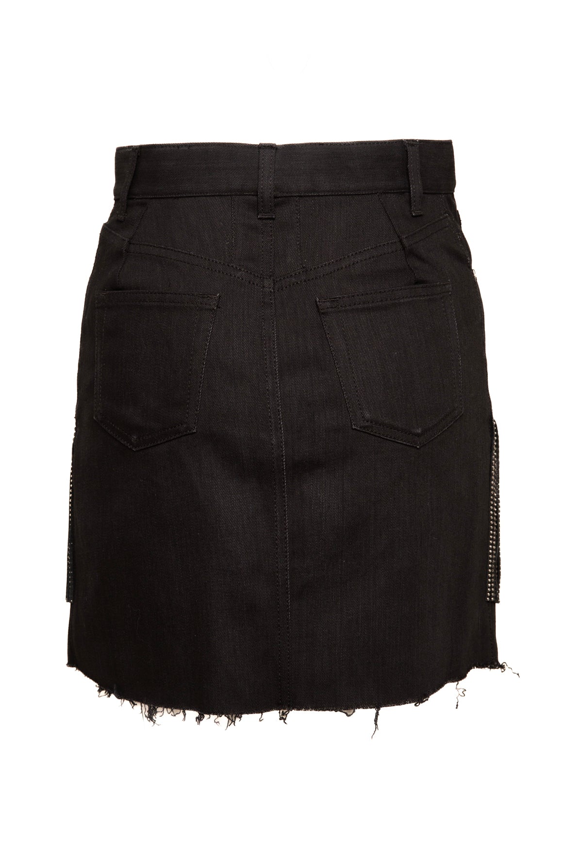 SAINT LAURENT Denim & Leather Fringe Mini Skirt (Sz. 29)