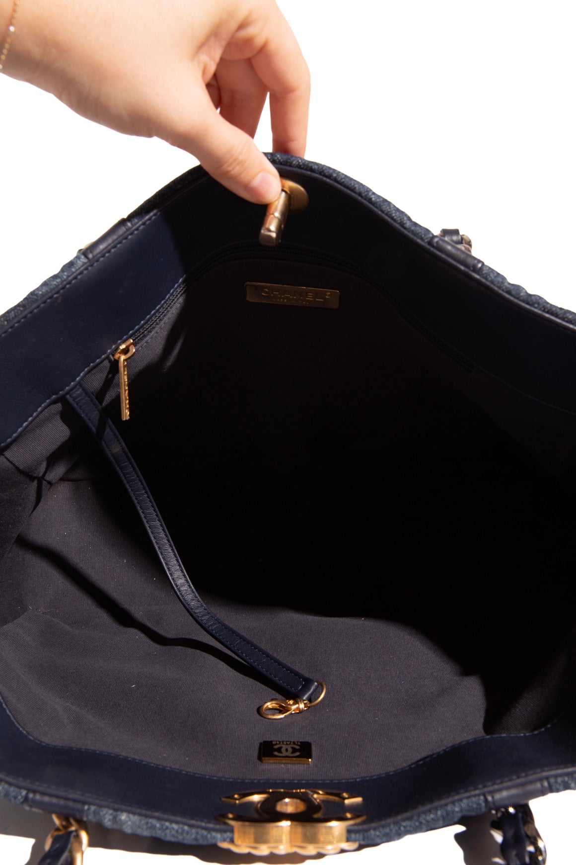 CHANEL Denim Quilted 19 "East West" Mixed Metal Shopping Bag