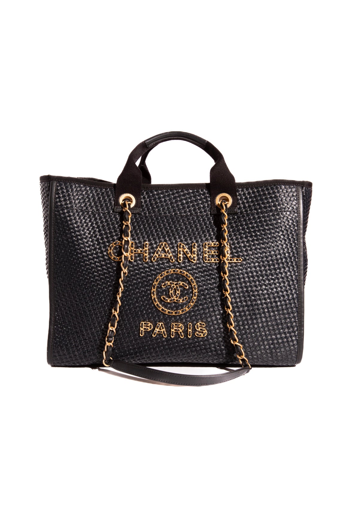 CHANEL Black Medium Raffia "Duvel" Tote