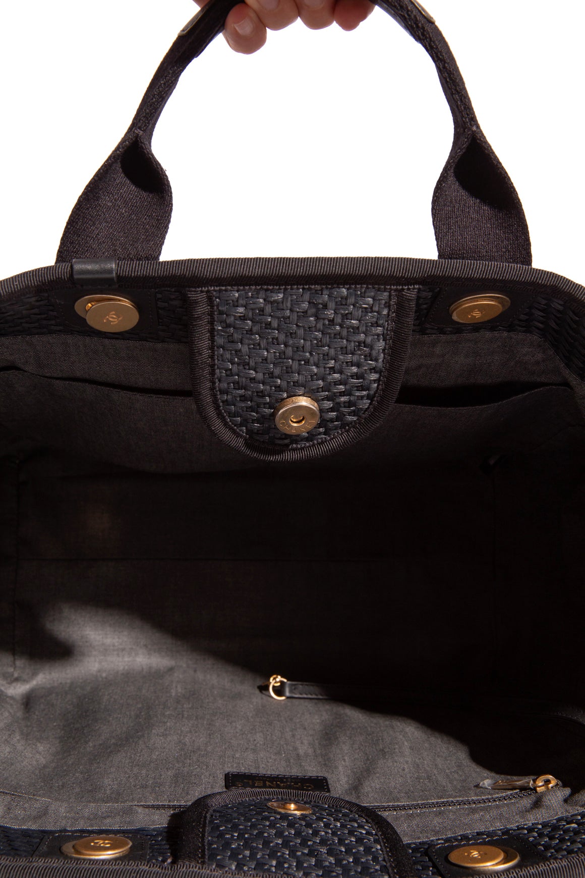 CHANEL Black Medium Raffia "Duvel" Tote