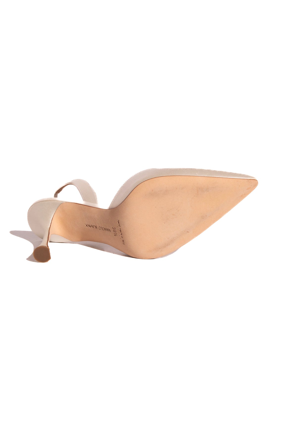 MANOLO BLAHNIK White Satin Slingback Pumps (Sz. 38.5)