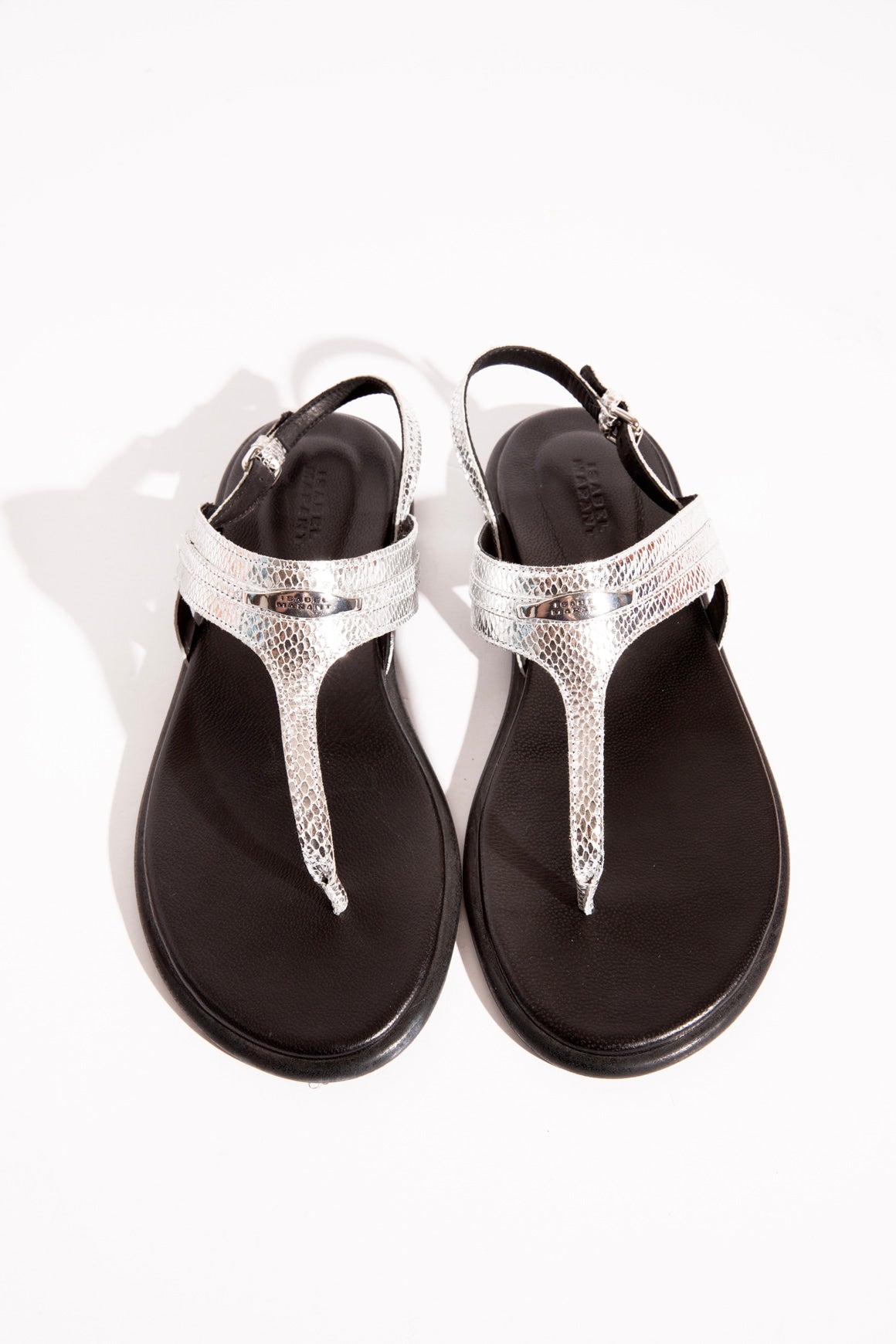 ISABEL MARANT Silver Embossed Thong Sandals (Sz. 38)