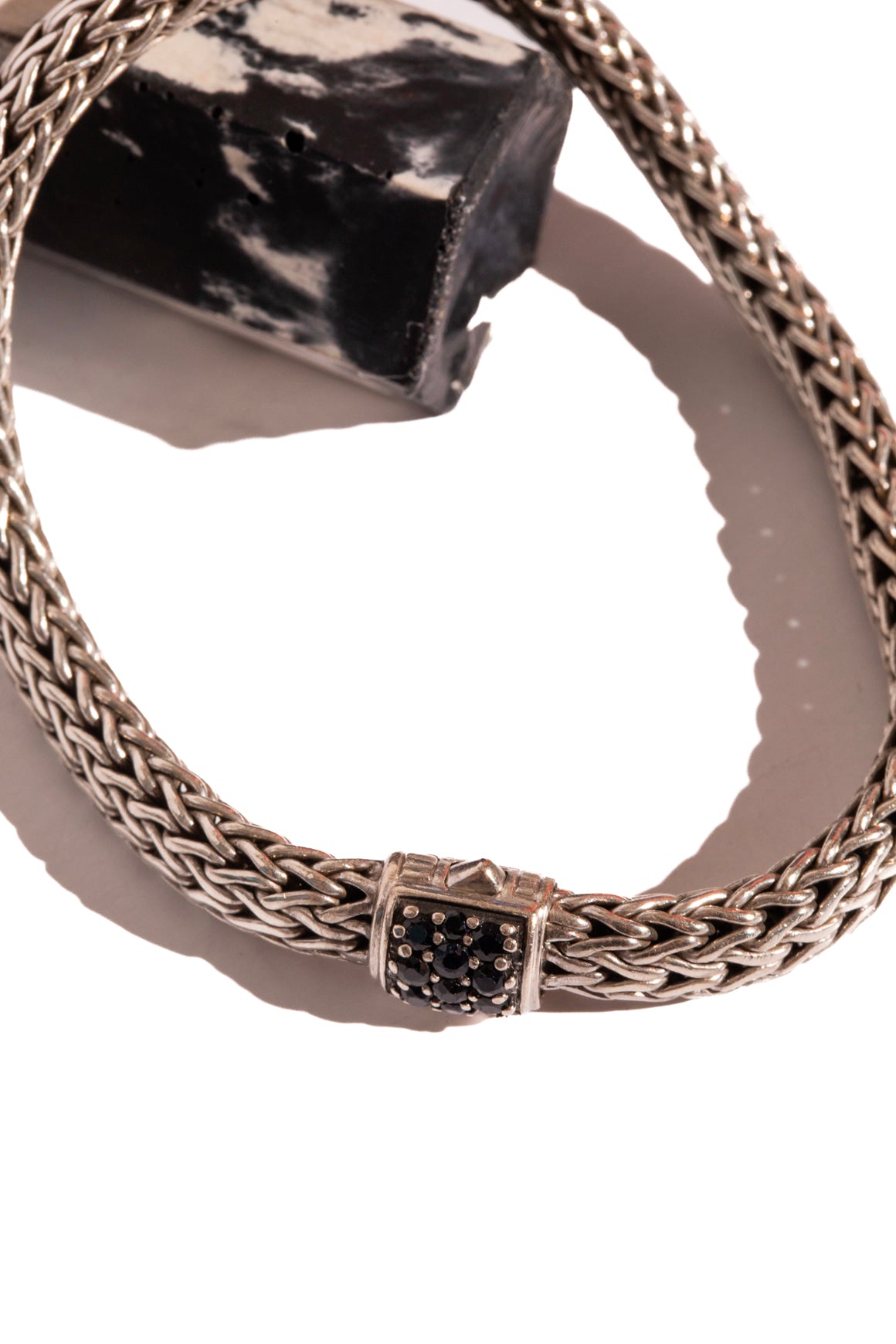 JOHN HARDY Silver Flex Cuff Icon Bracelet With Black Sapphire