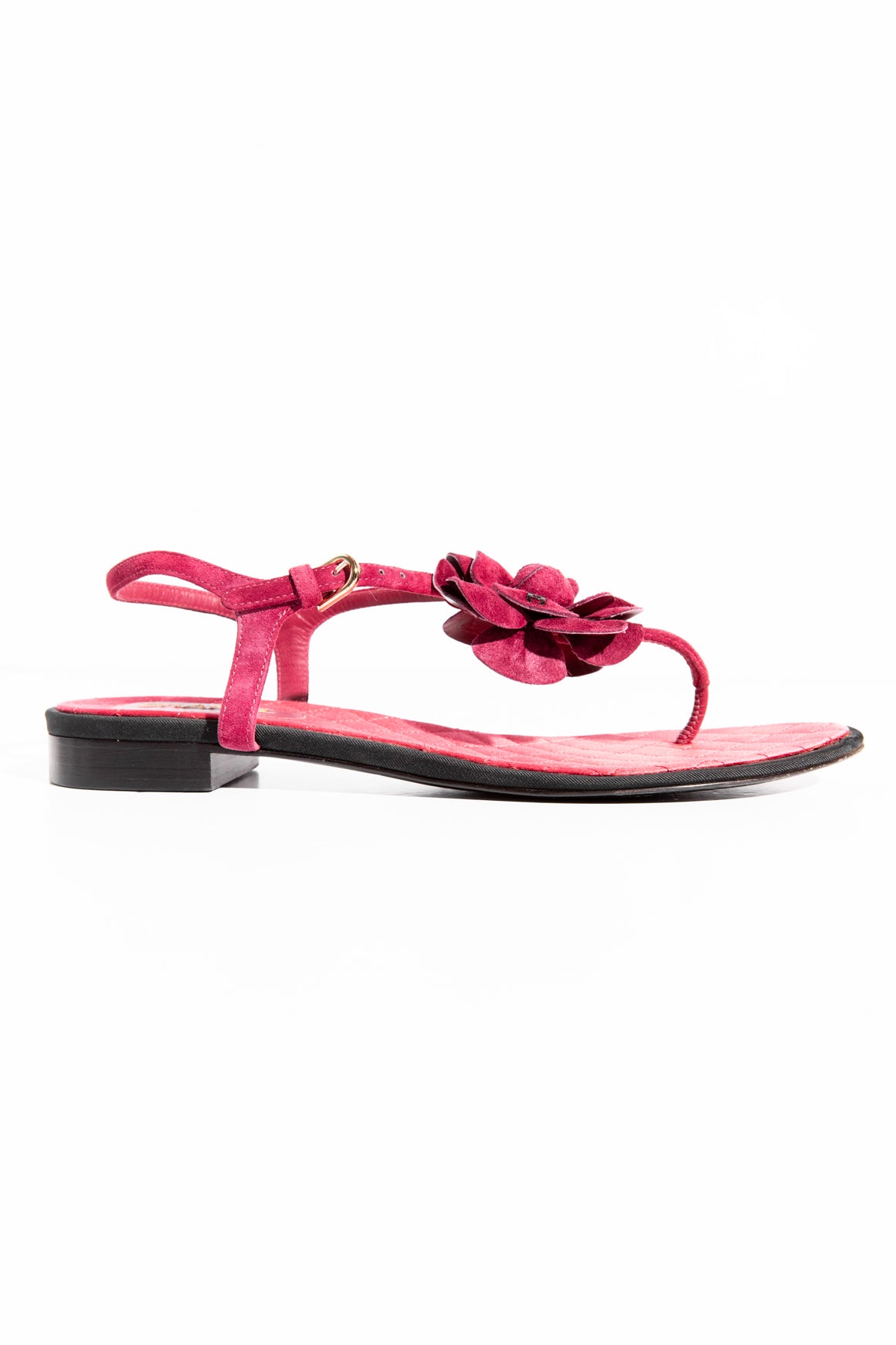 CHANEL Red Suede Floral Applique Sandals (Sz 40.5)