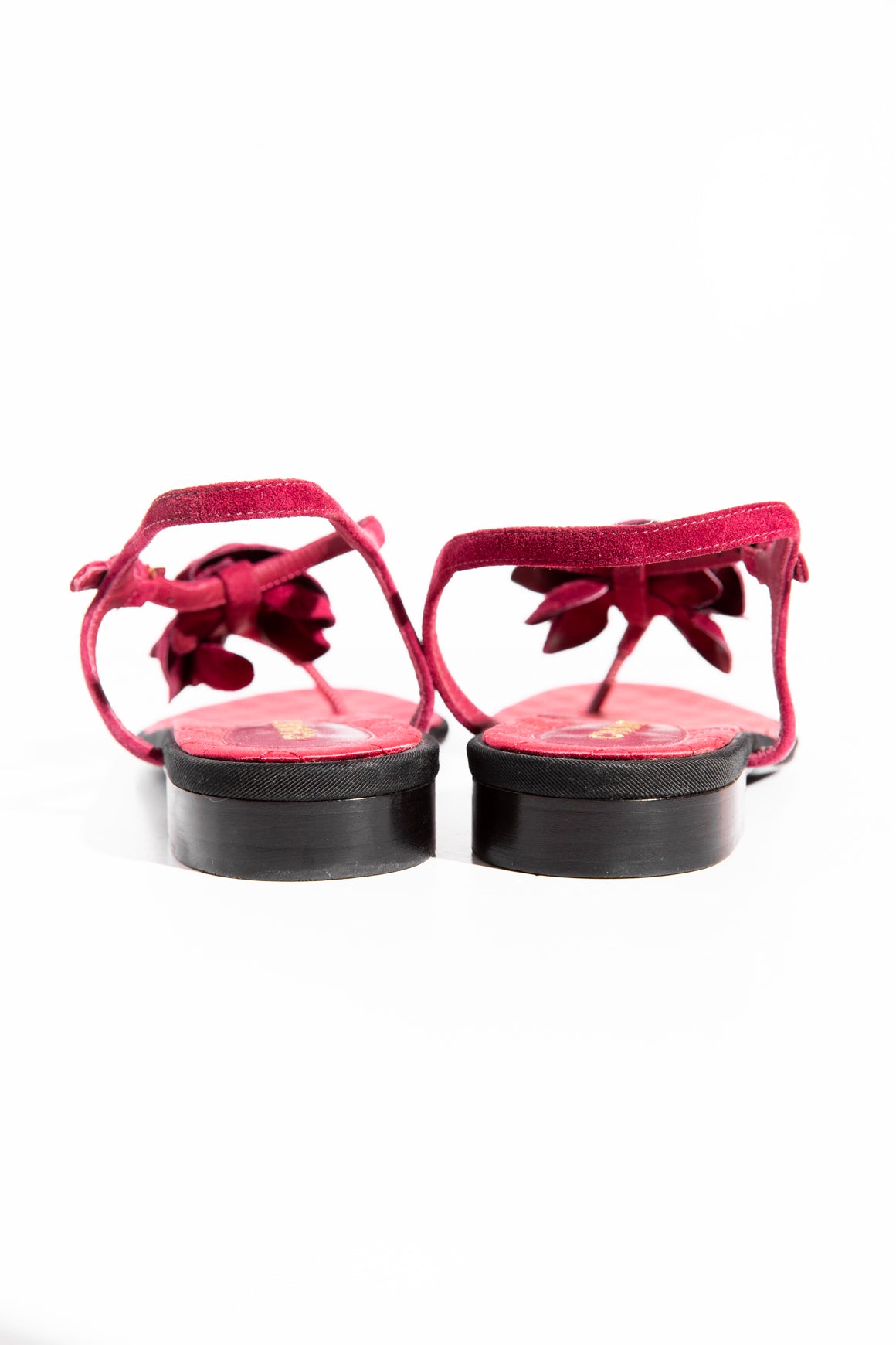 CHANEL Red Suede Floral Applique Sandals (Sz 40.5)