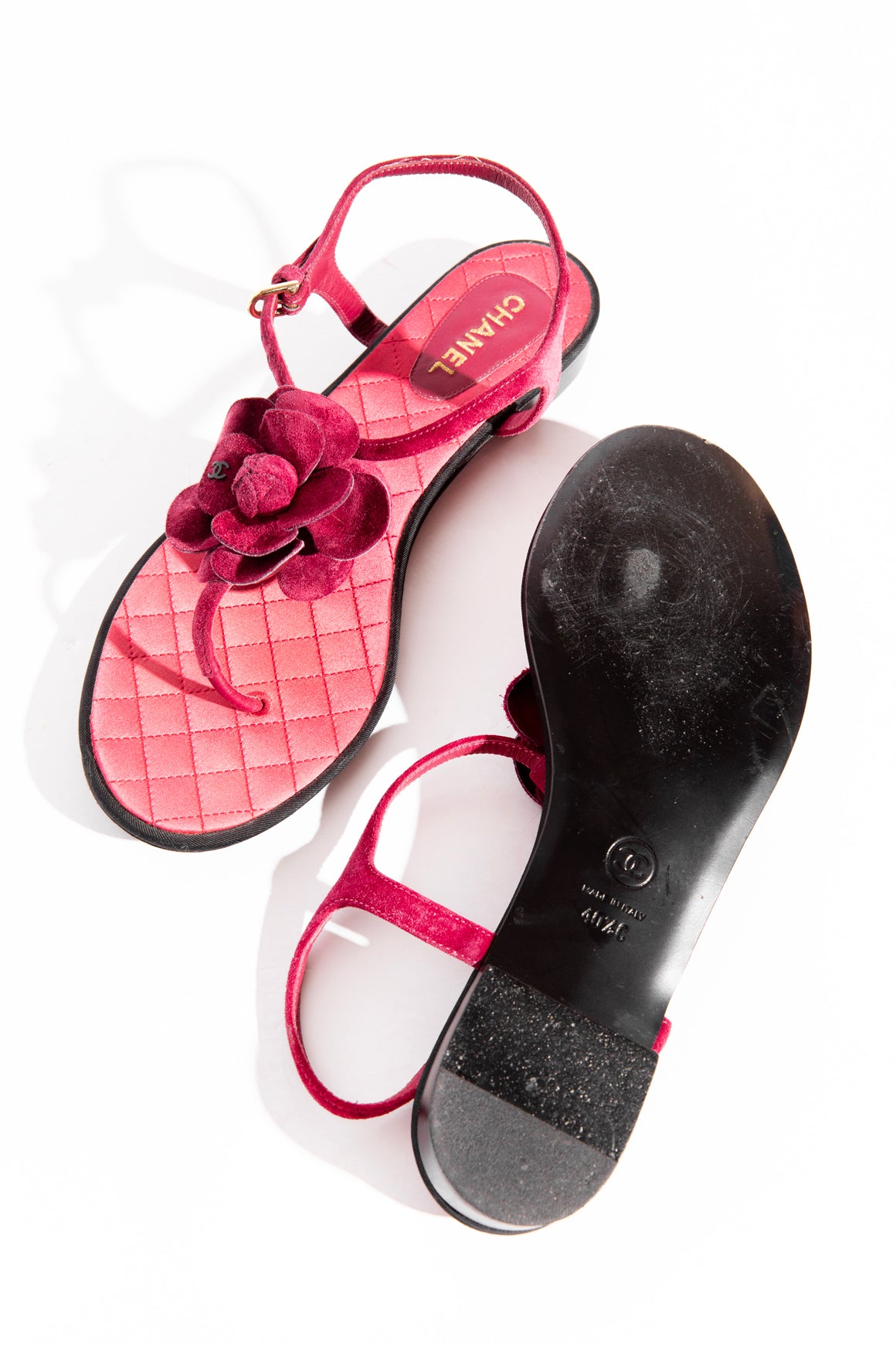 CHANEL Red Suede Floral Applique Sandals (Sz 40.5)