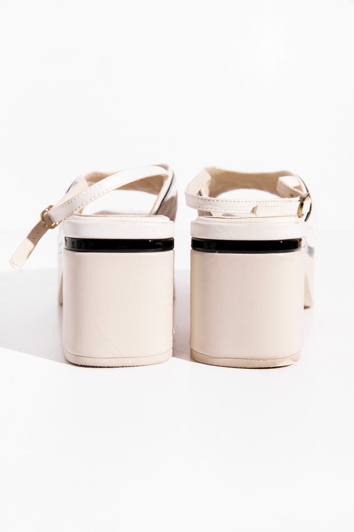 CHANEL White and Black Quilted Platform Sandals (Sz. 40)