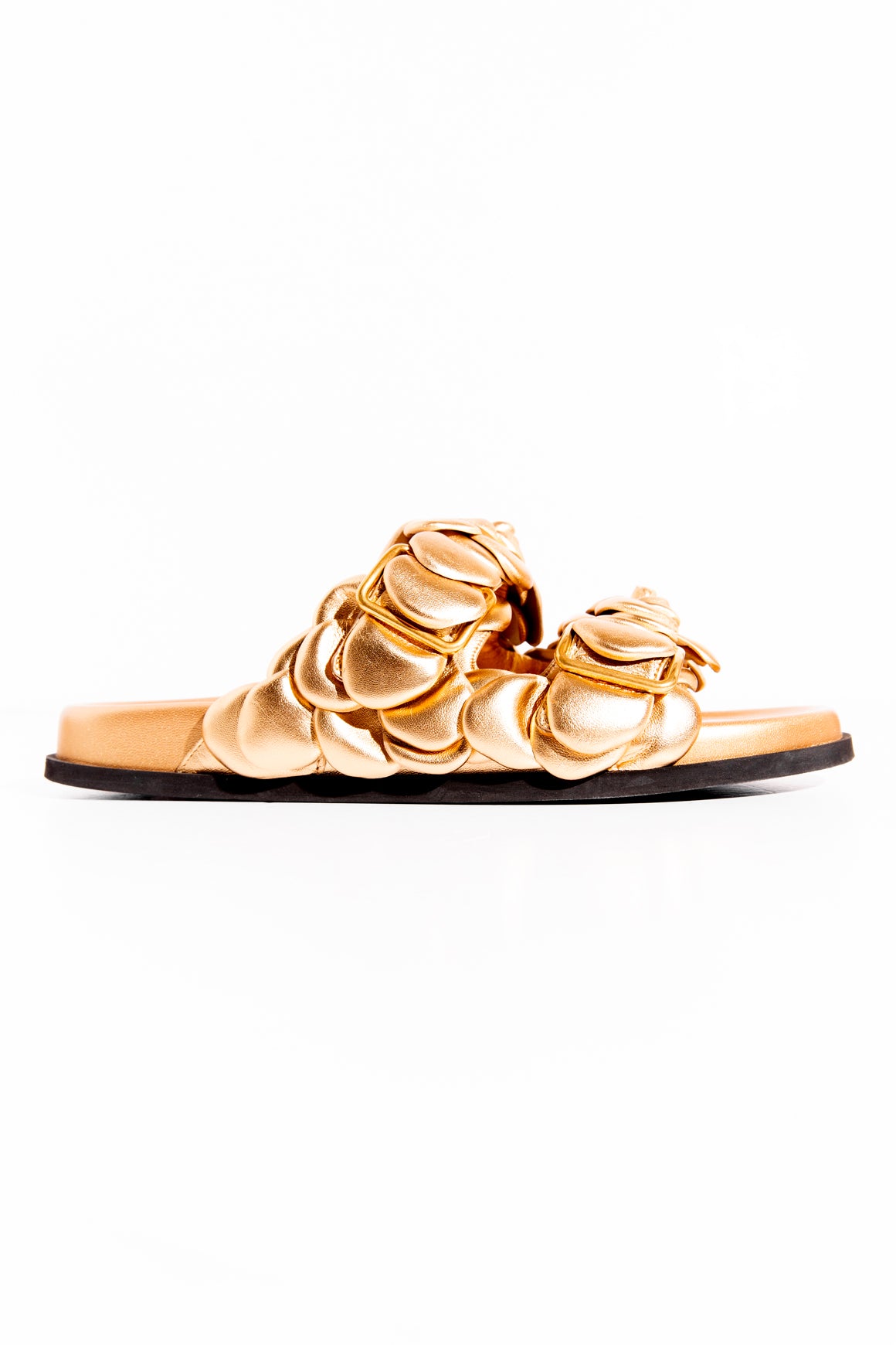 VALENTINO Gold Leather Floral Applique Sandals (Sz 39.5)