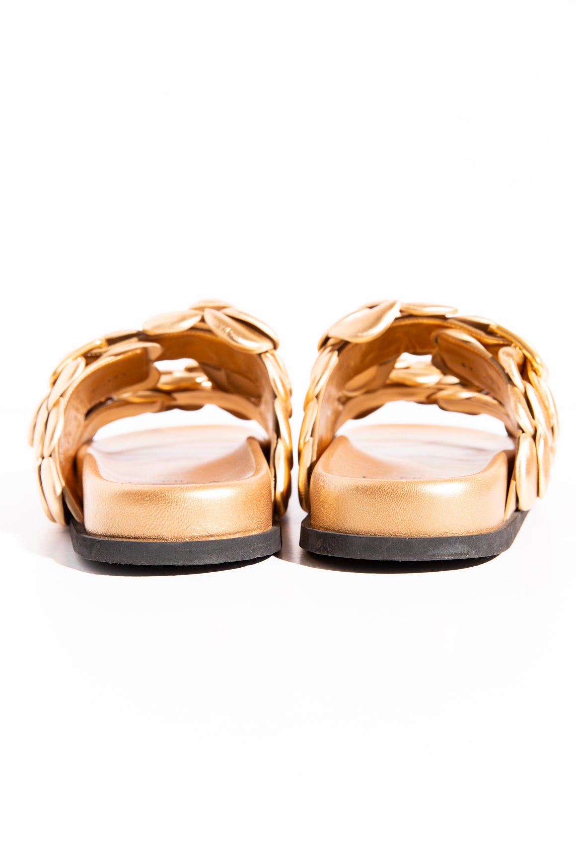 VALENTINO Gold Leather Floral Applique Sandals (Sz 39.5)