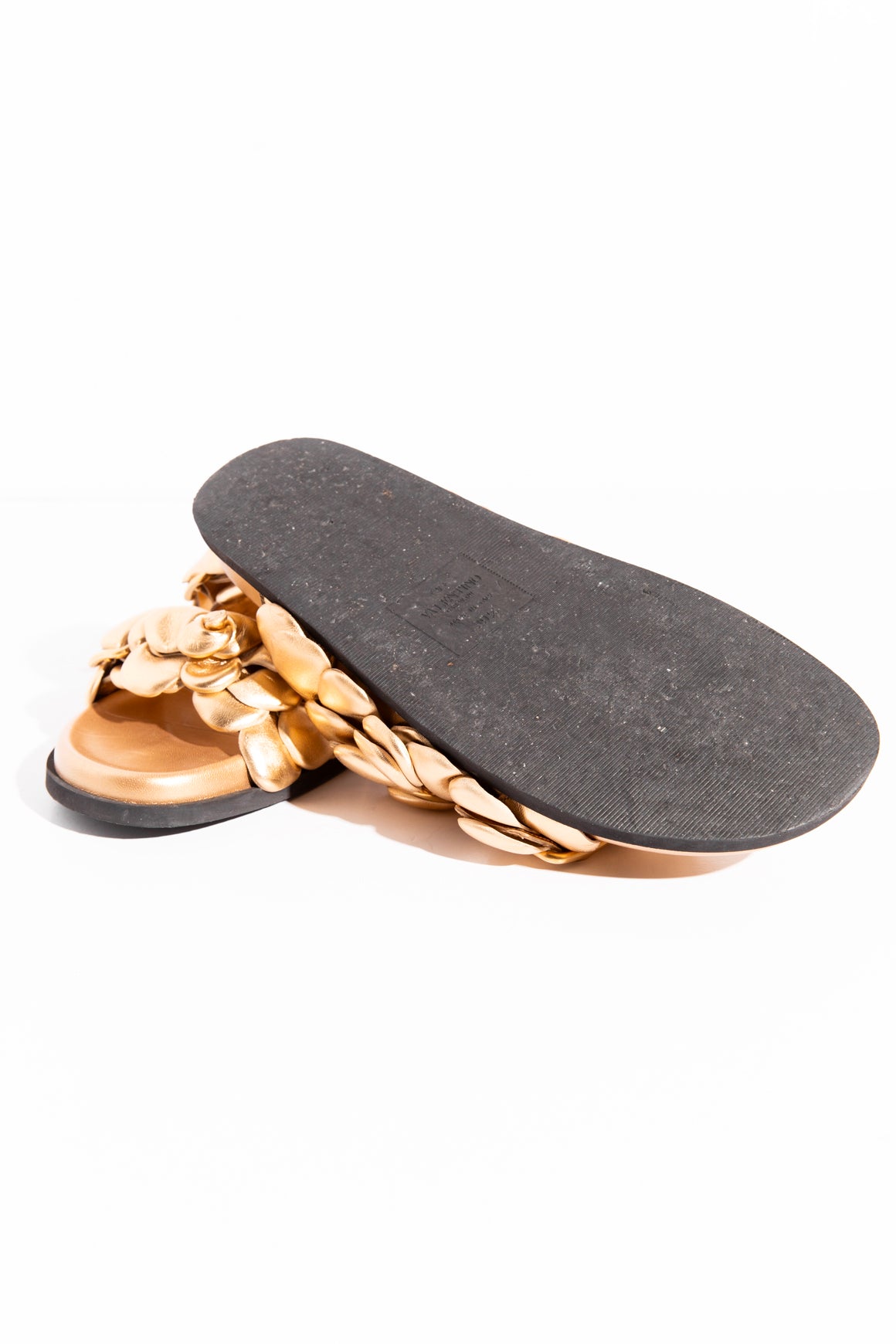 VALENTINO Gold Leather Floral Applique Sandals (Sz 39.5)