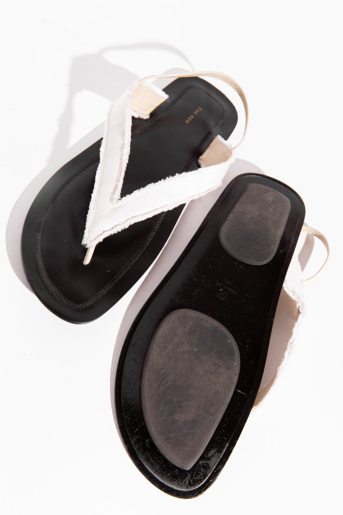 THE ROW "Fray" White and Black Thong Sandals (Sz. 40)