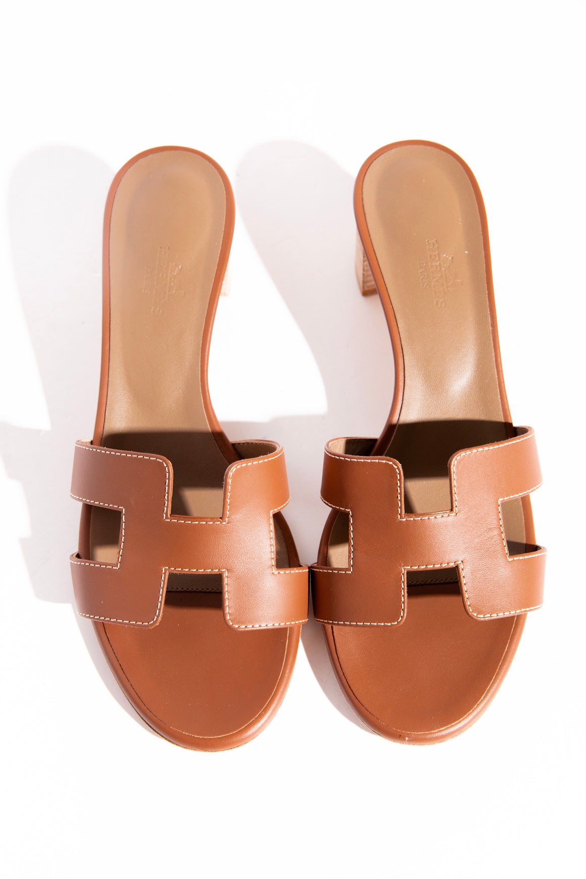 HERMES Brown Oran Heeled Sandals (Sz. 38.5)