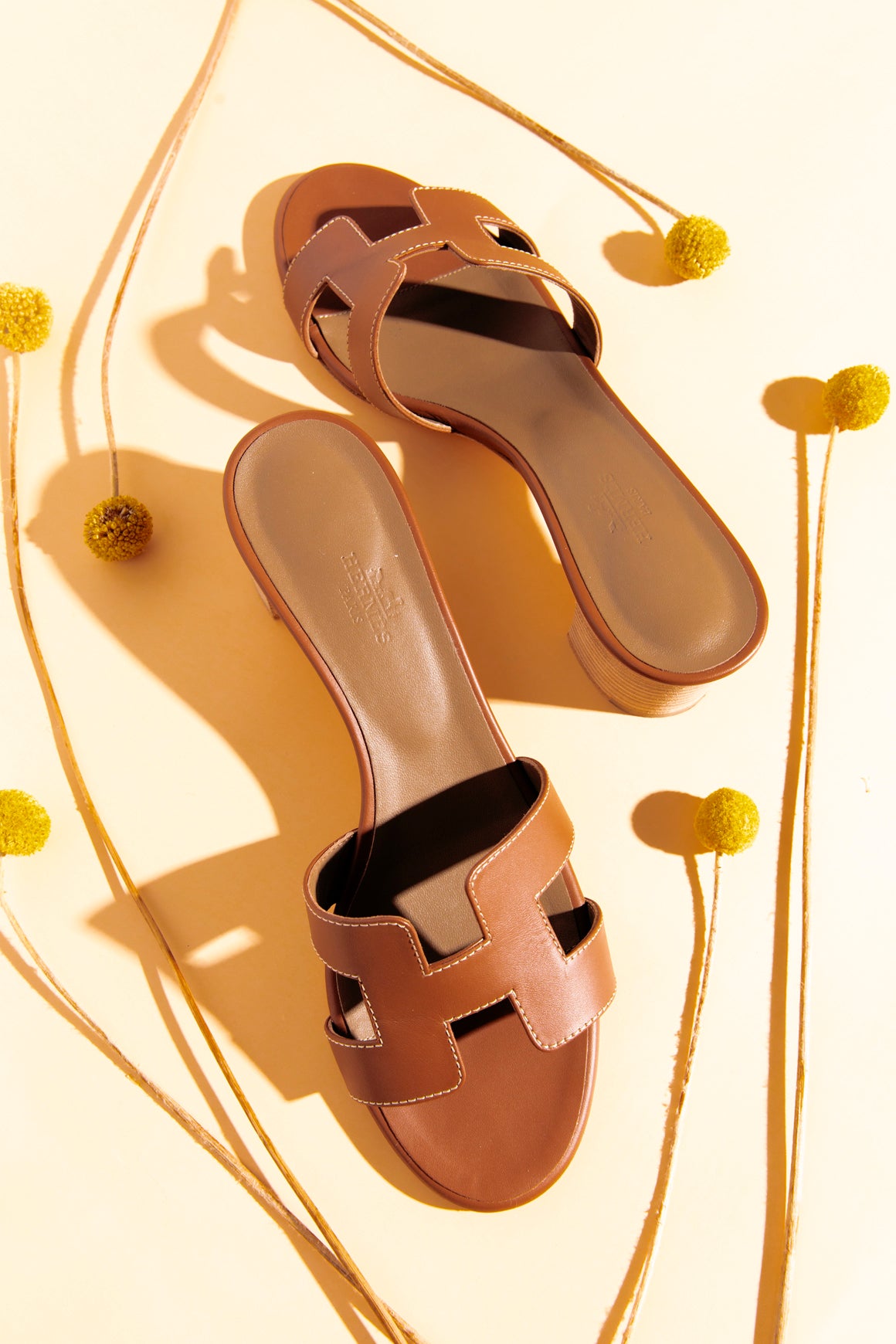 HERMES Brown Oran Heeled Sandals (Sz. 38.5)