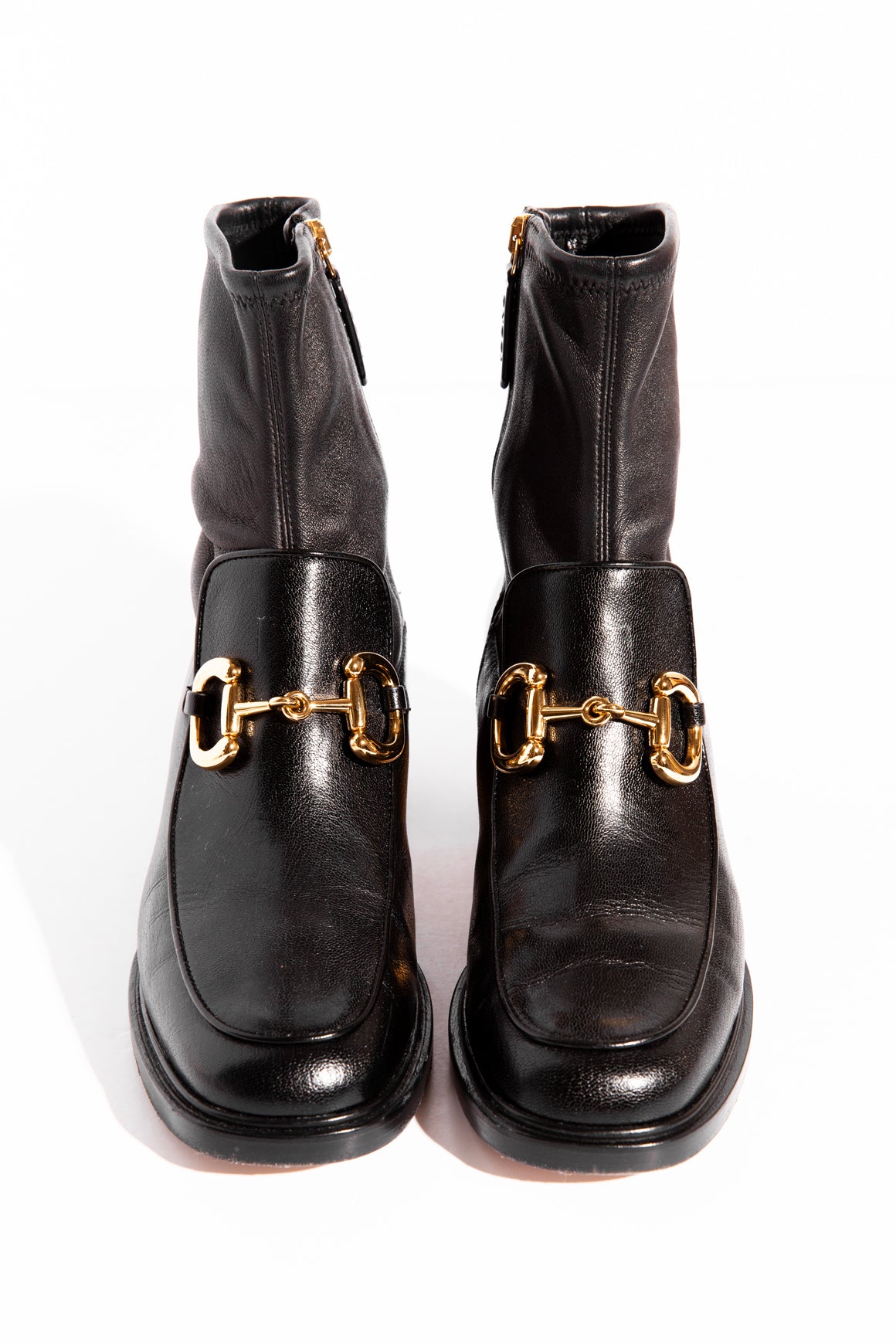 GUCCI Black Calfskin Horsebit Ankle Boots (Sz. 38)