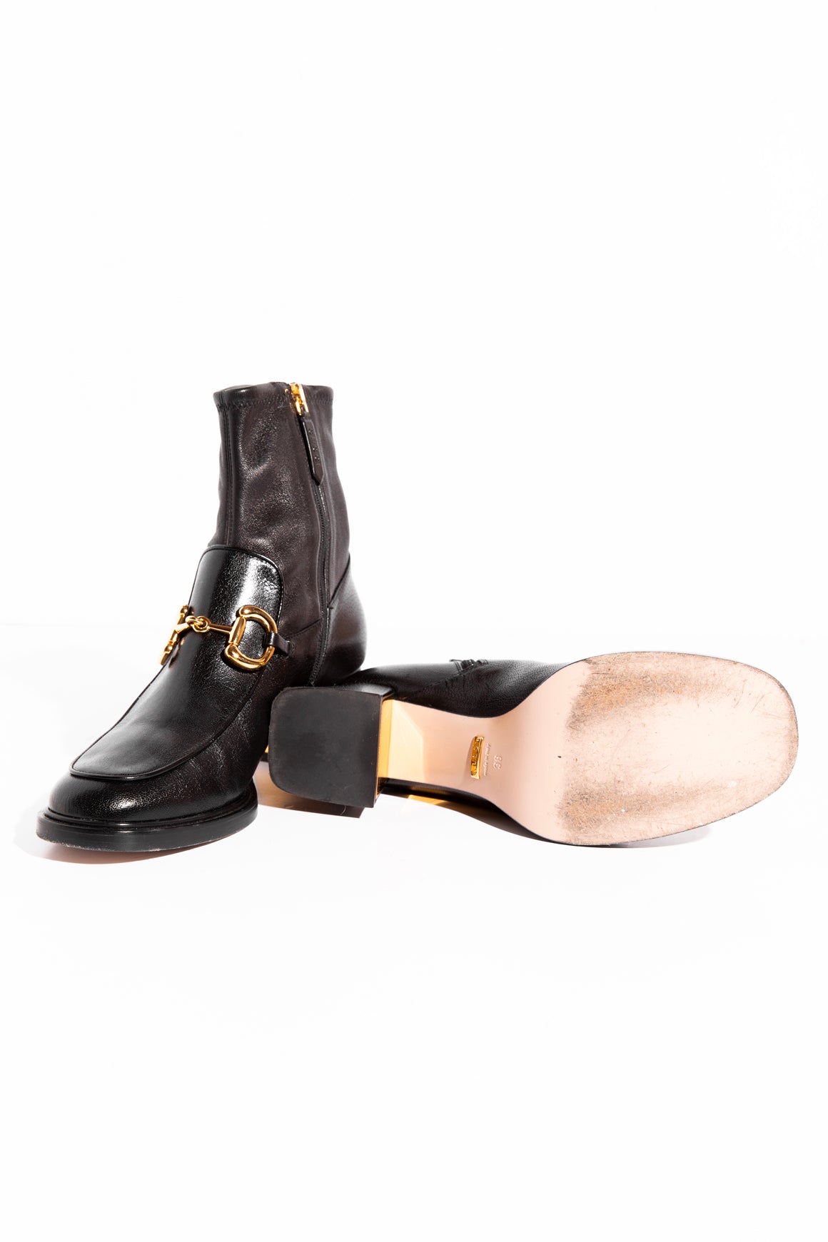 GUCCI Black Calfskin Horsebit Ankle Boots (Sz. 38)