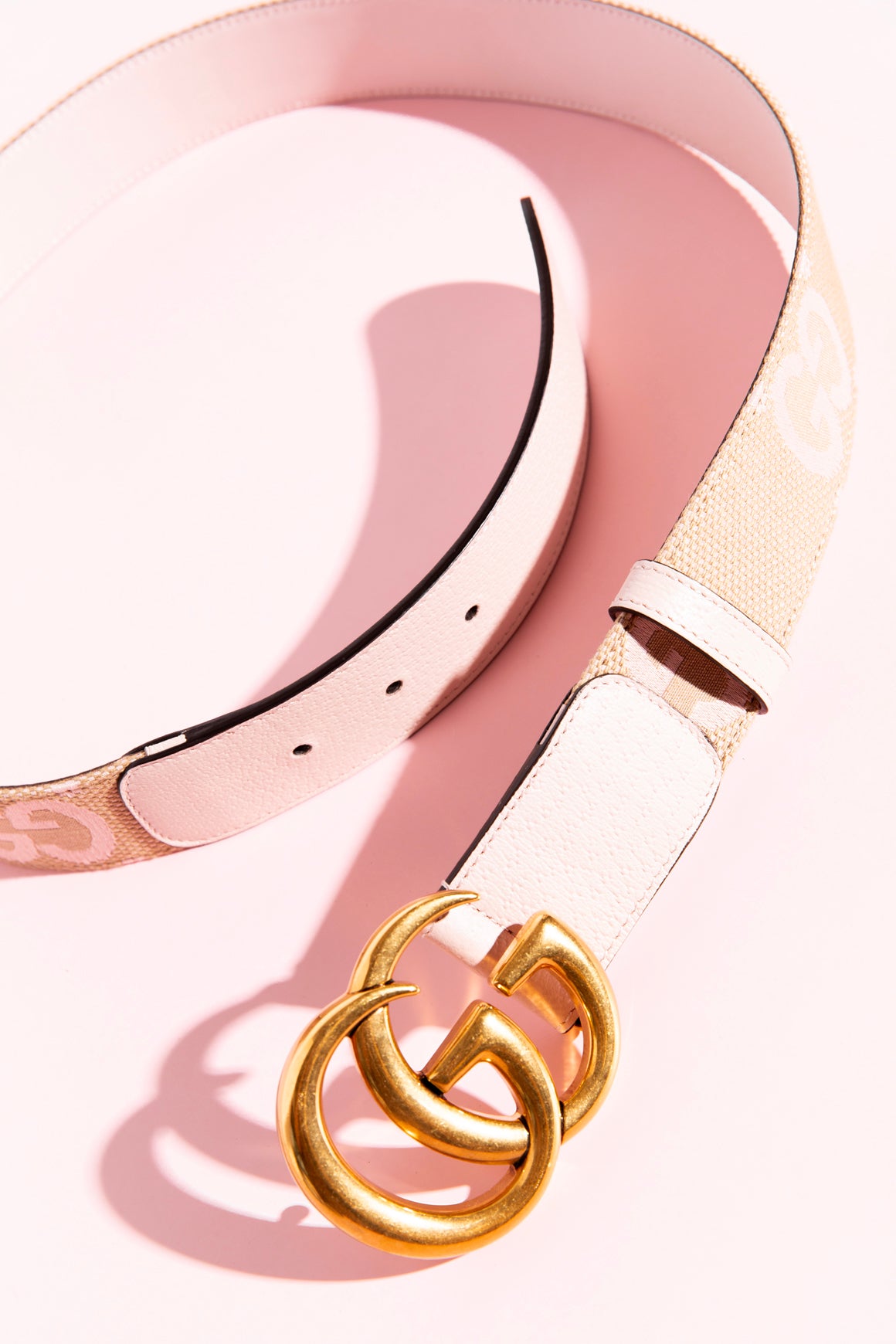 GUCCI Pink and Beige Canvas Leather Belt