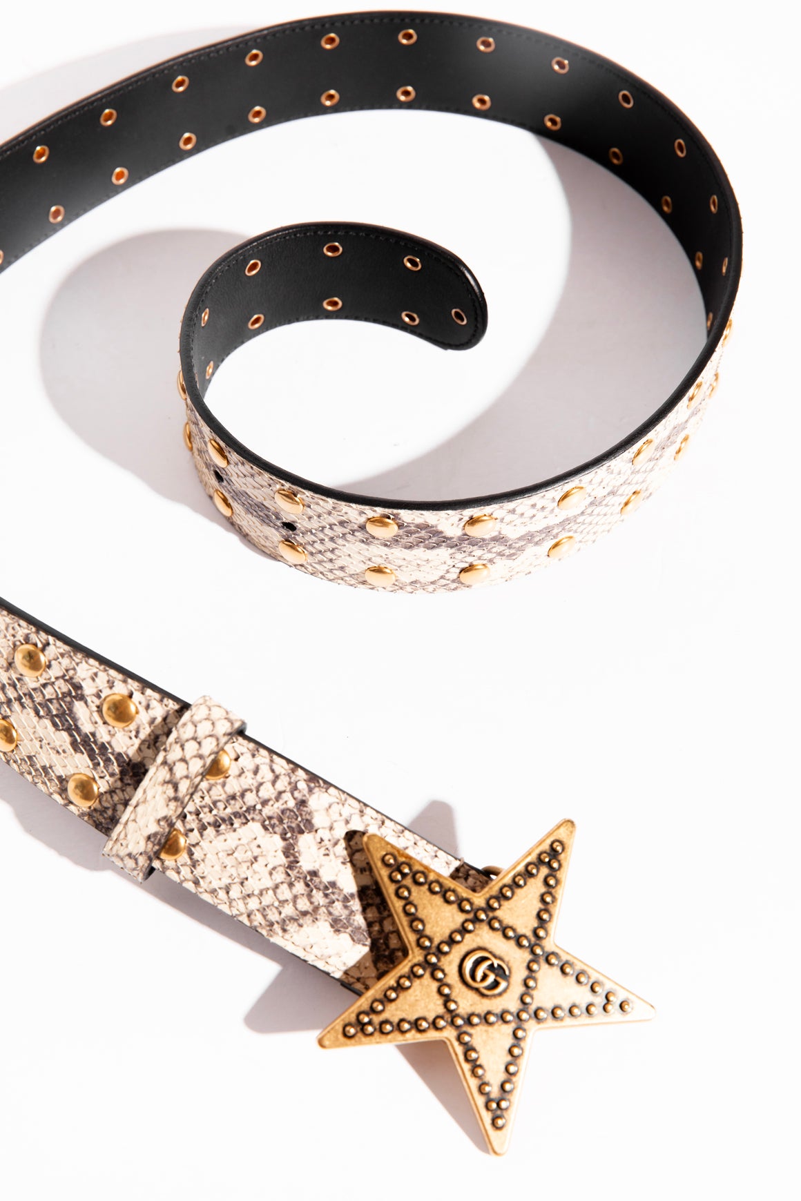GUCCI Python Leather Gold Star Buckle Belt