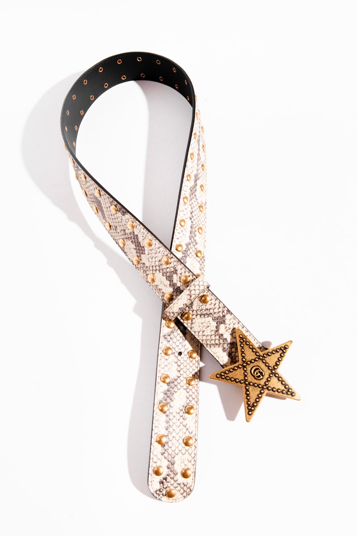 GUCCI Python Leather Gold Star Buckle Belt