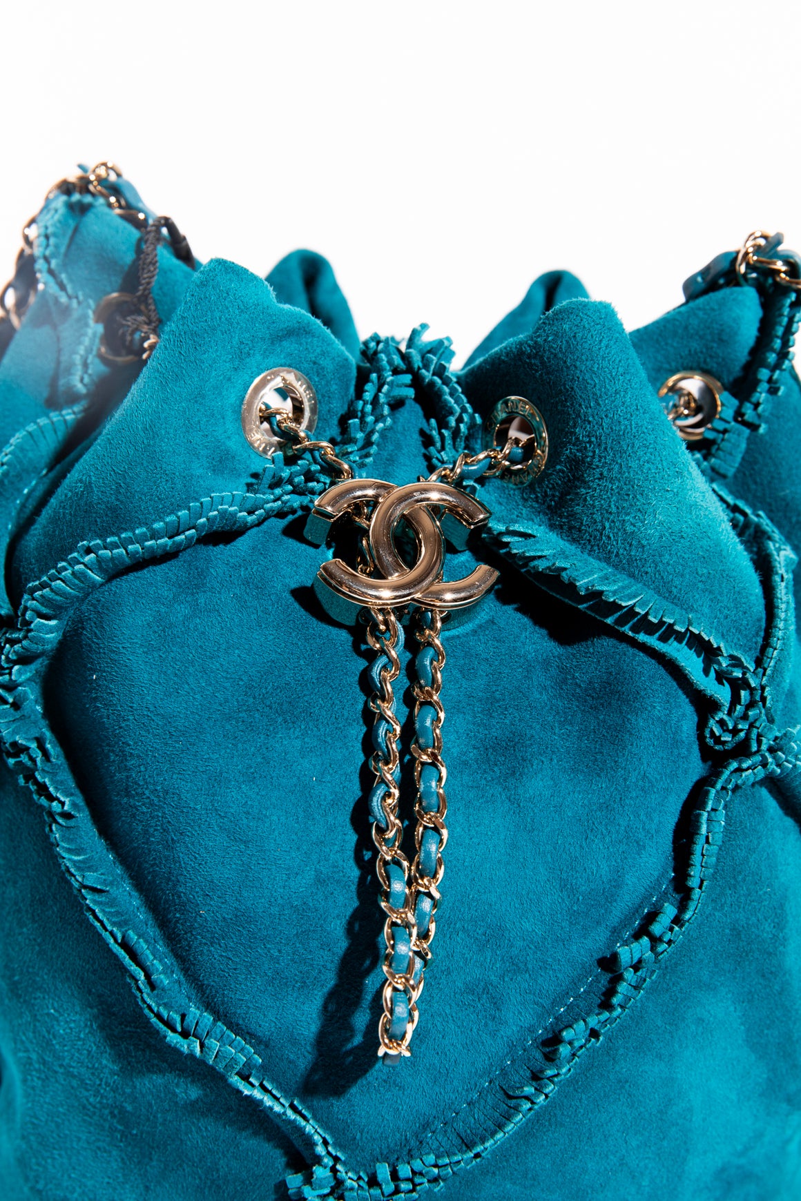 CHANEL 2020 Teal Suede Bucket Bag