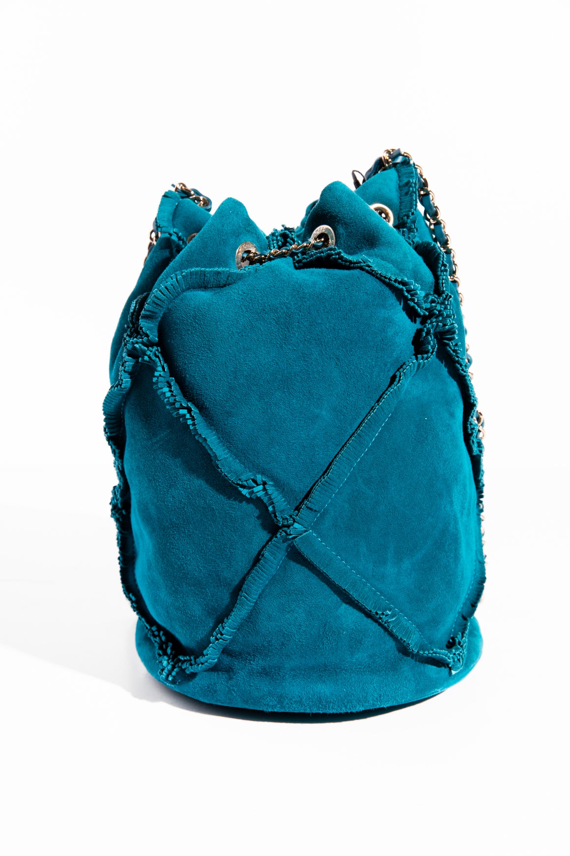 CHANEL 2020 Teal Suede Bucket Bag