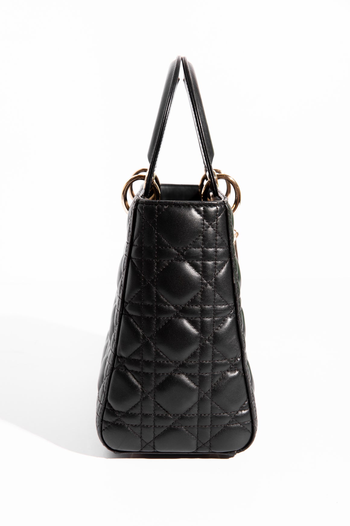 CHRISTIAN DIOR Black & Gold Lady Dior Bag - Medium