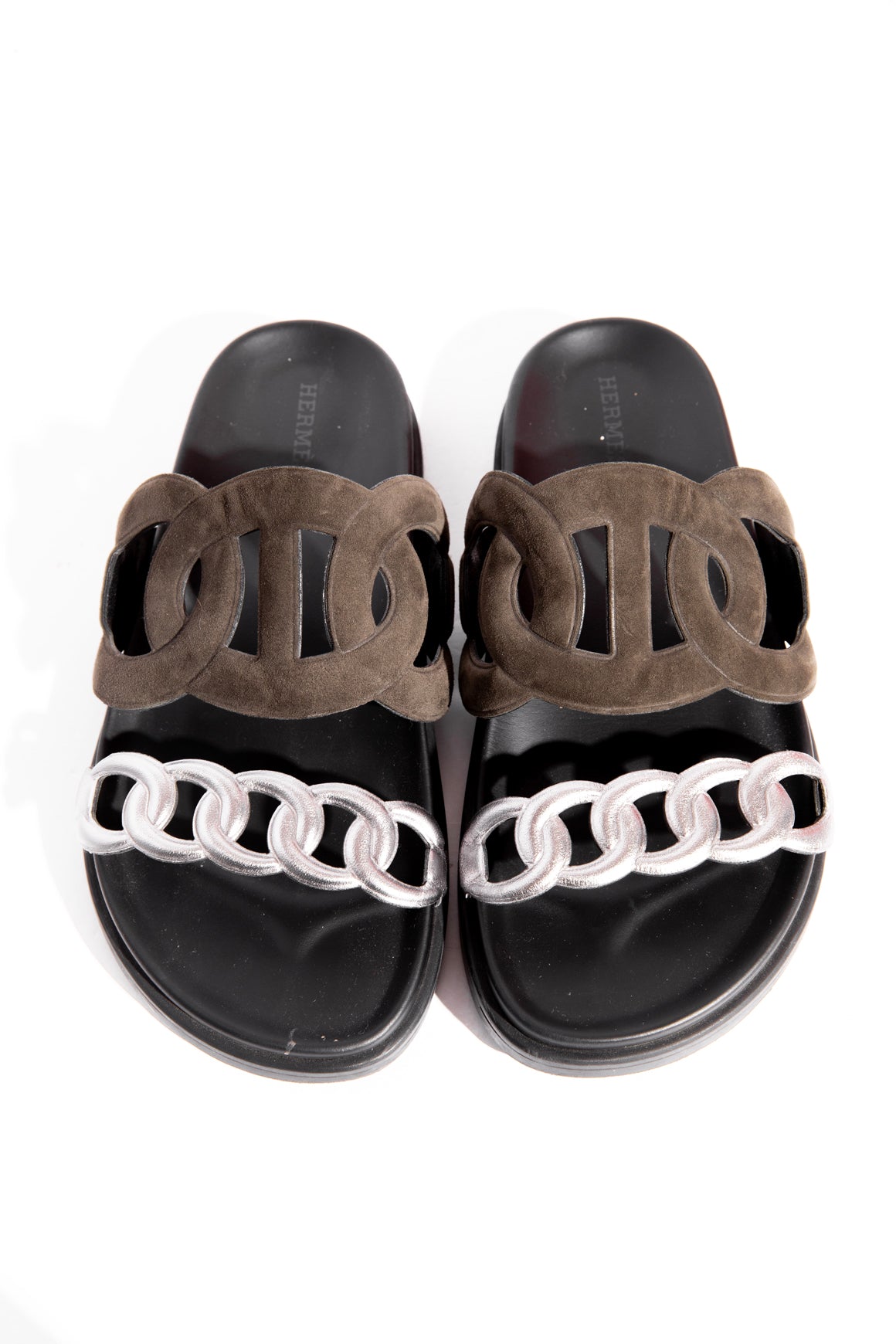 HERMES Olive & Silver Extra Sandals (Sz. 36)