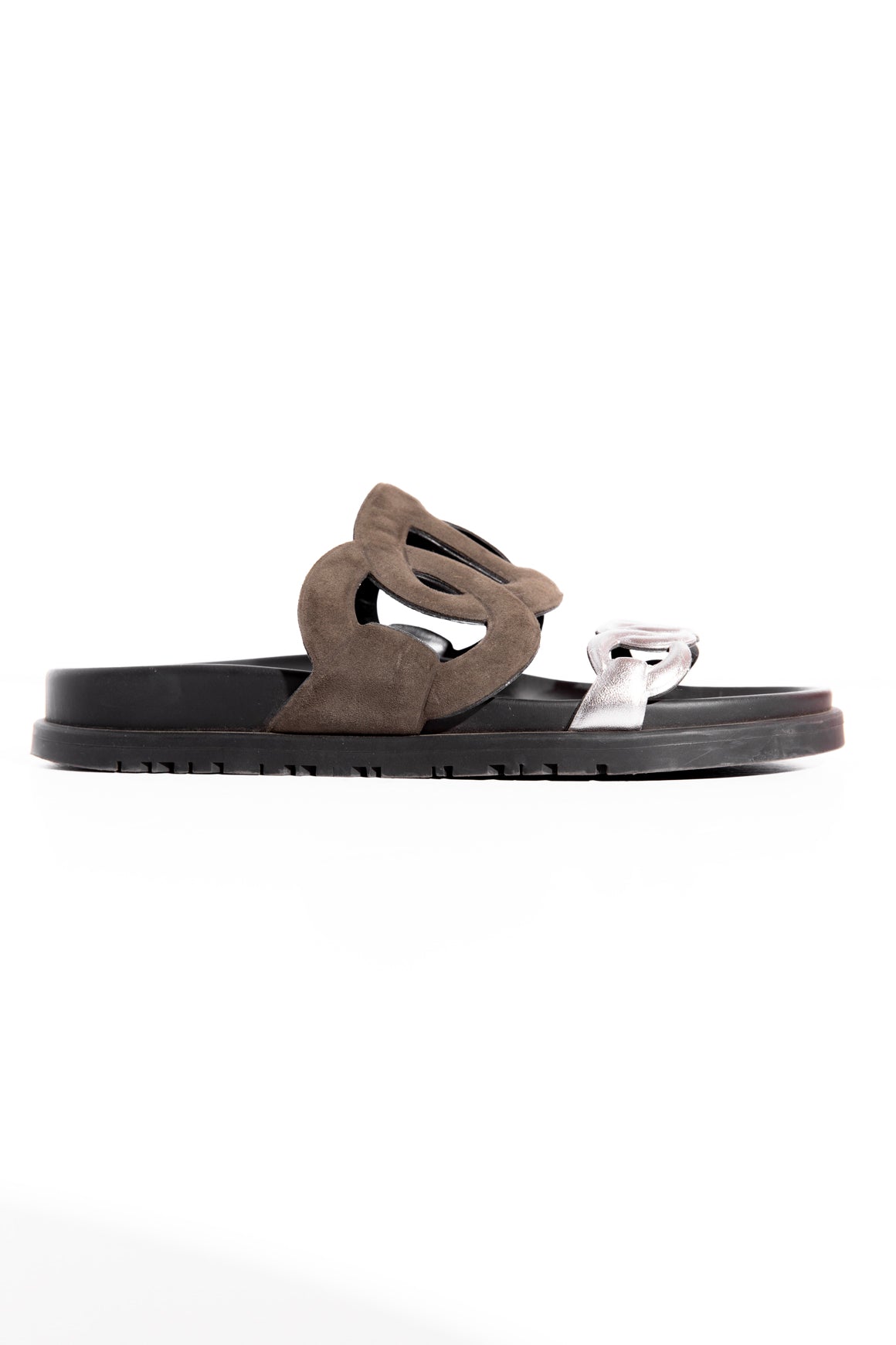 HERMES Olive & Silver Extra Sandals (Sz. 36)