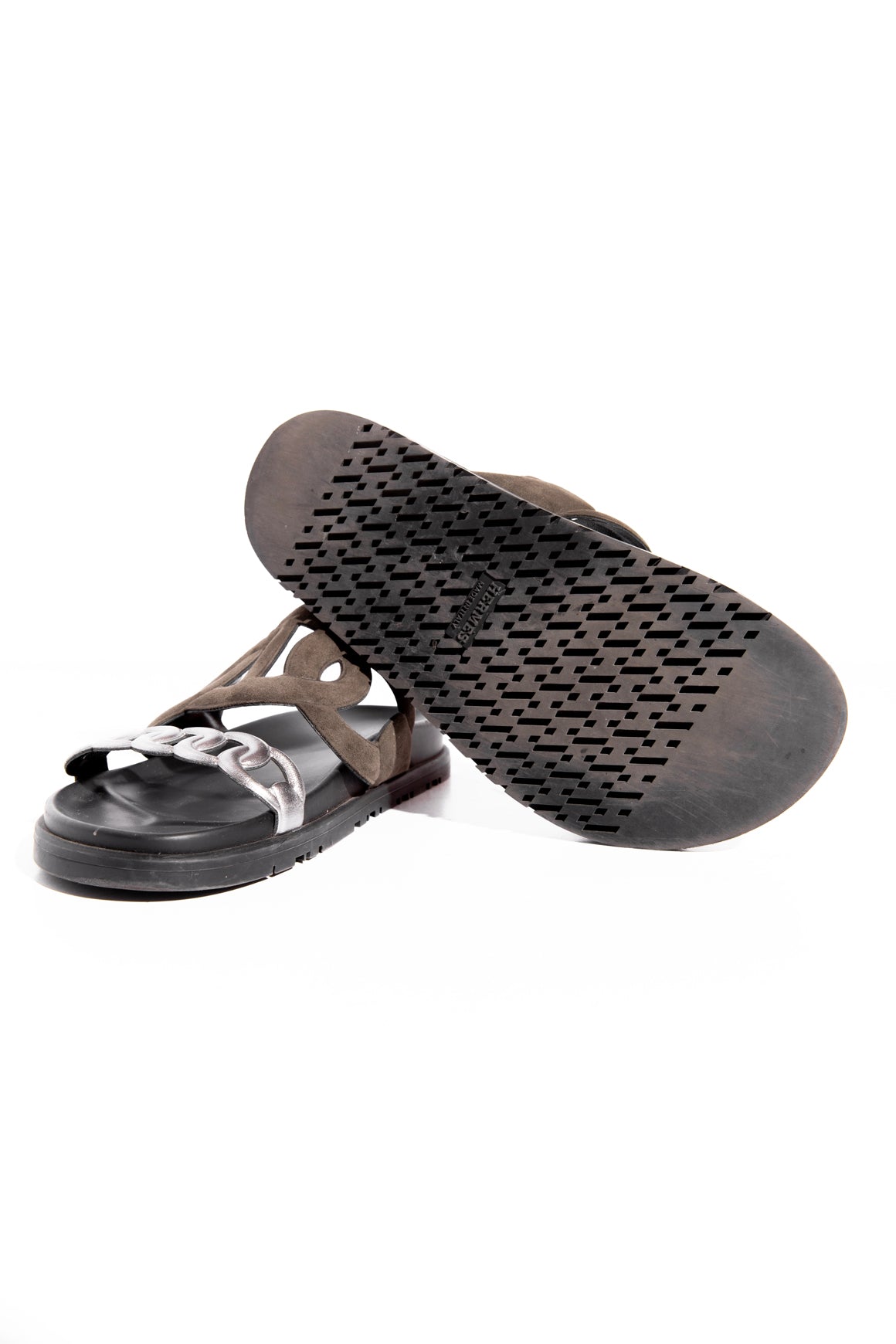 HERMES Olive & Silver Extra Sandals (Sz. 36)