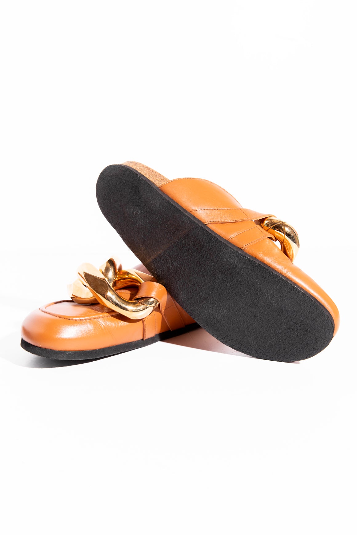 JWANDERSON Tan Chain Loafer Leather Mules (Sz. 39)