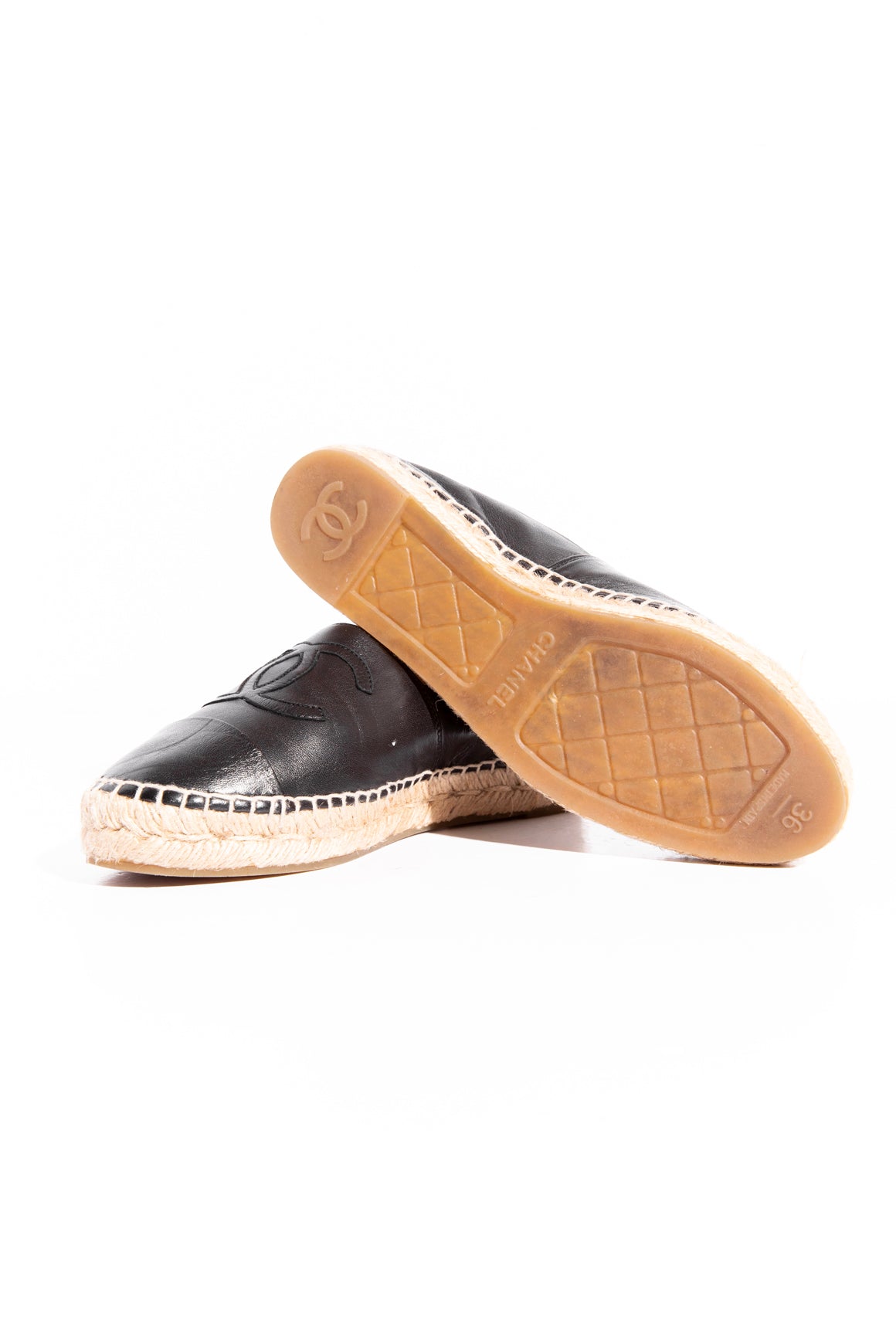 CHANEL Black Calfskin CC Espadrille Loafers (Sz. 36)