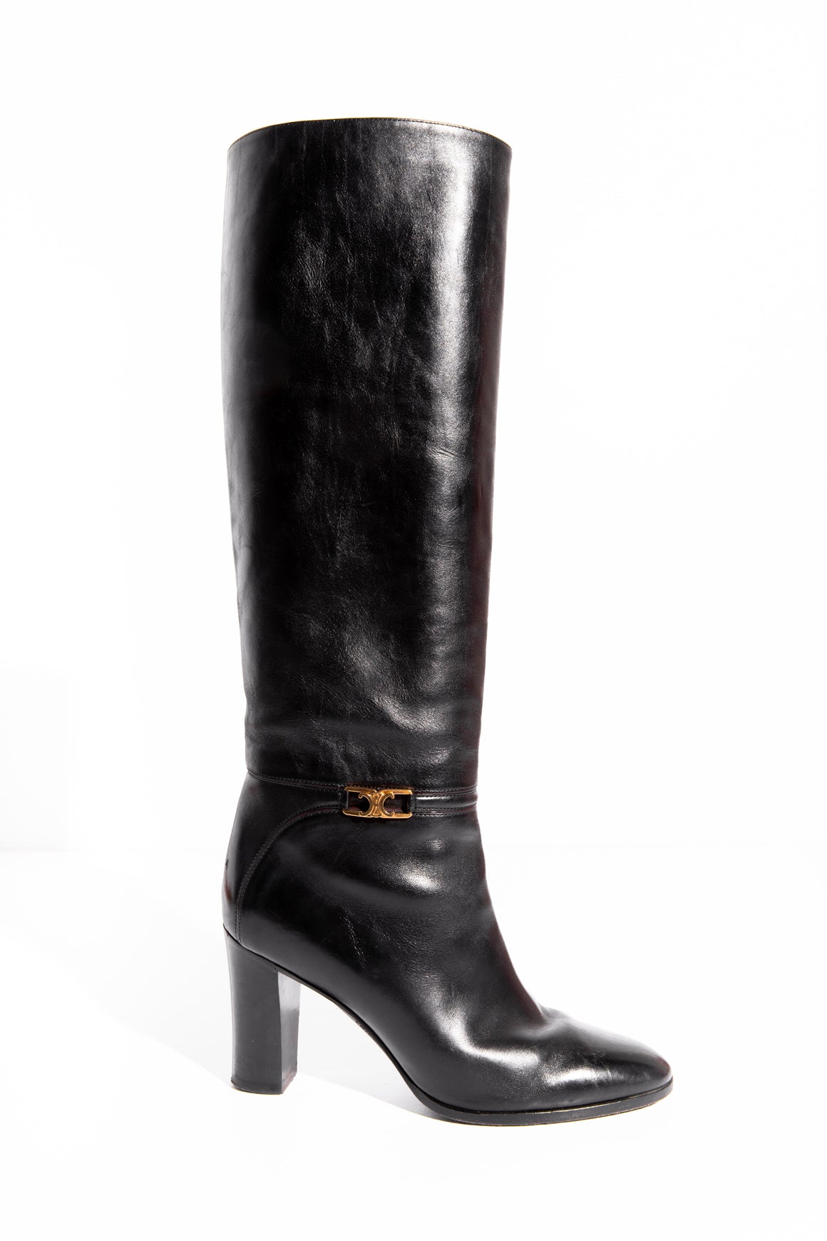 CELINE Black Leather Knee High Boots (Sz. 38)