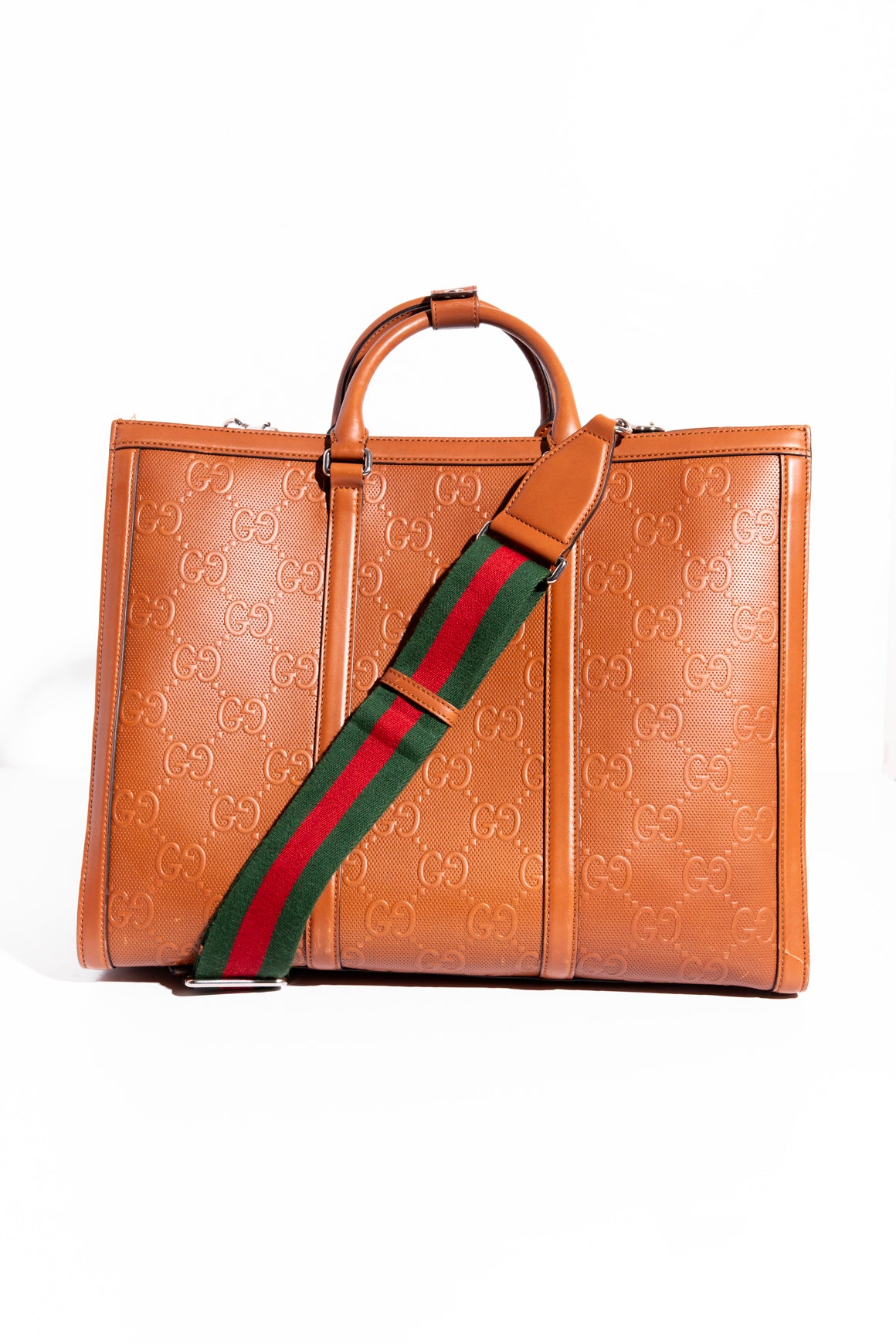 GUCCI Brown Tennis Emboss Large Tote Bag