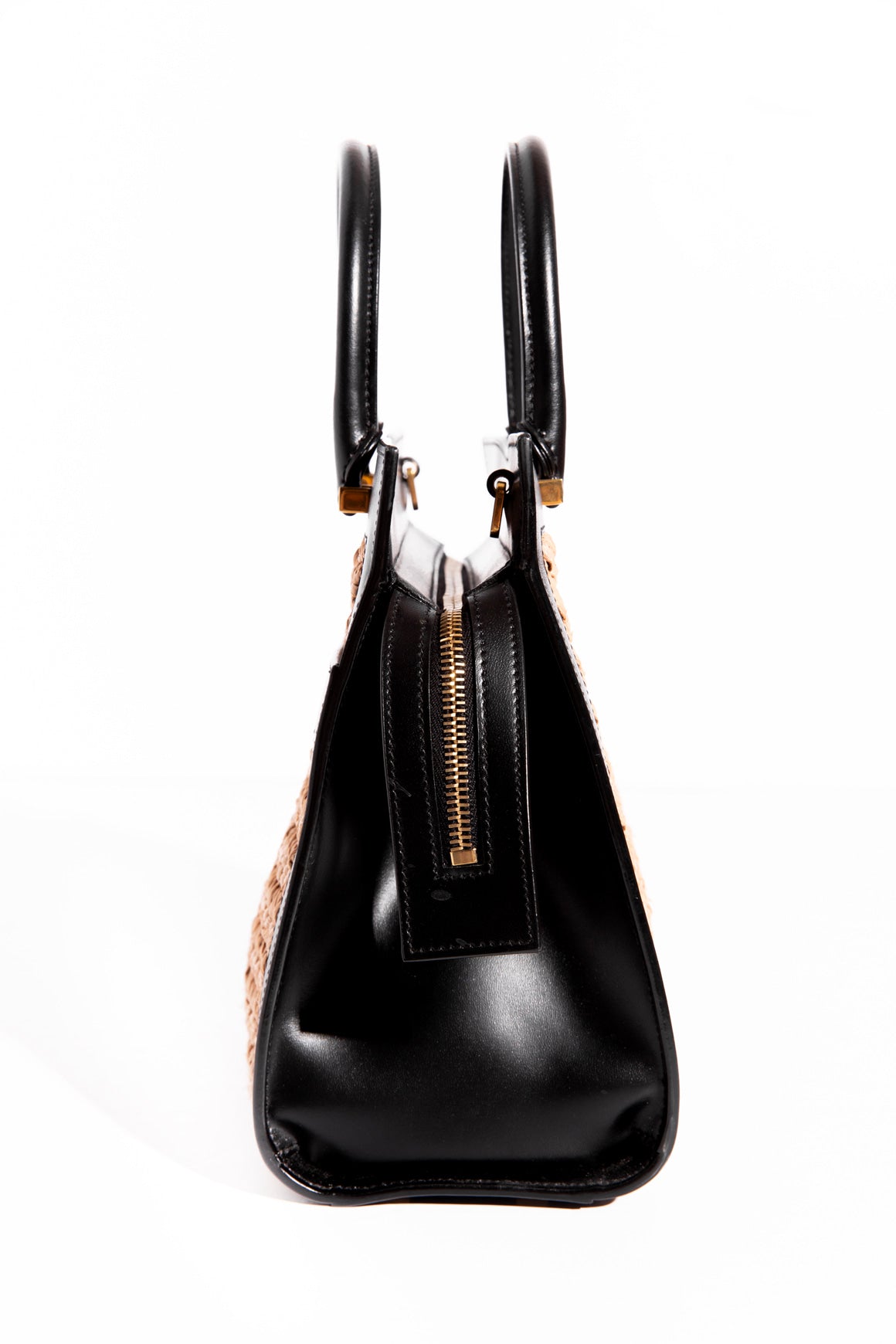 SAINT LAURENT Black Leather & Raffia Mini Tote