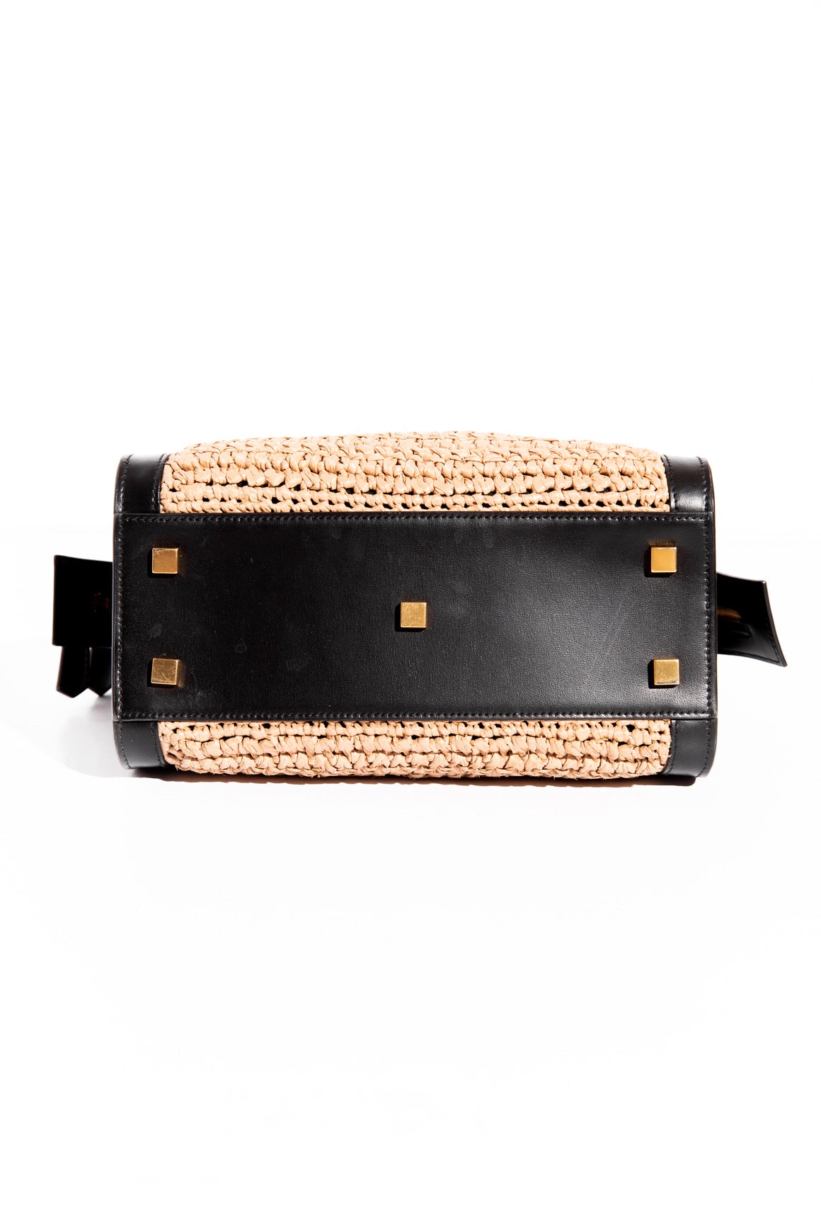 SAINT LAURENT Black Leather & Raffia Mini Tote