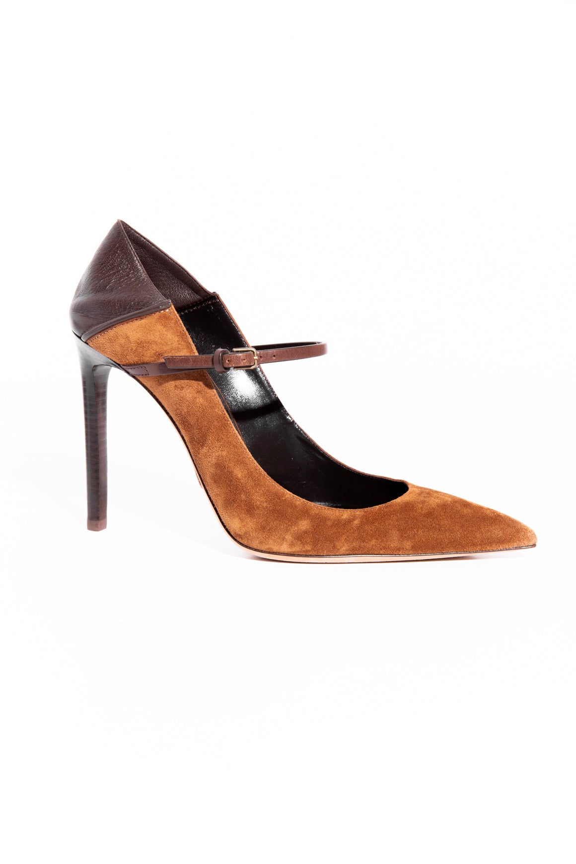 SAINT LAURENT Brown Suede & Leather Maryjane Pumps (Sz 38.5)