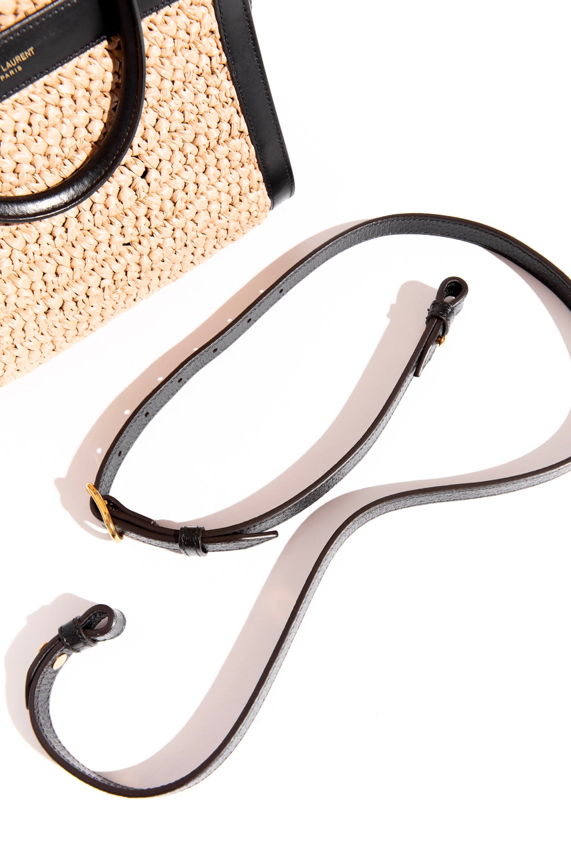 SAINT LAURENT Black Leather & Raffia Mini Tote
