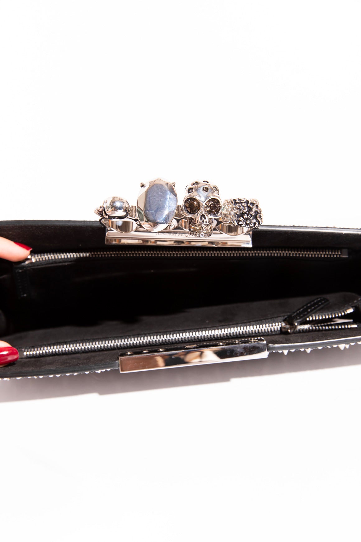 ALEXANDER MCQUEEN Silver Studded Skull Clutch
