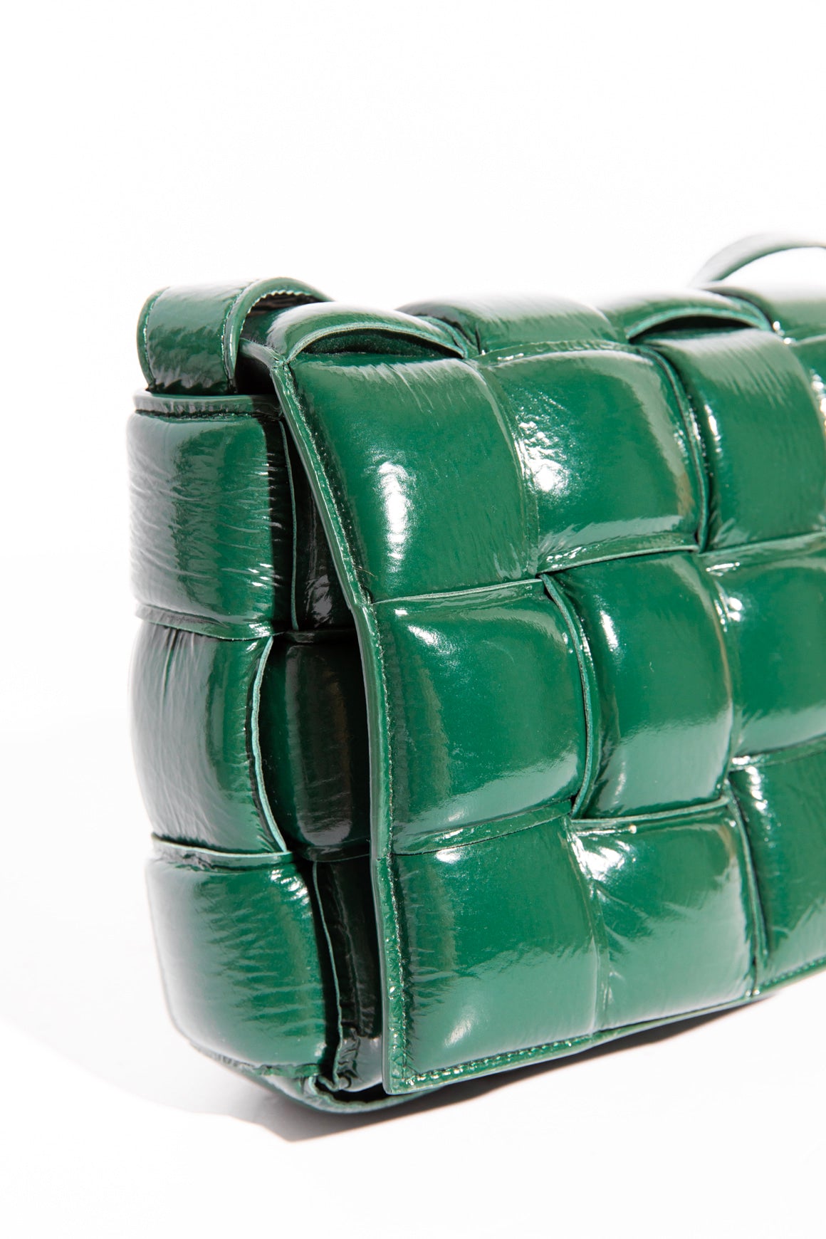BOTTEGA VENETA Green Patent Padded Casette Handbag