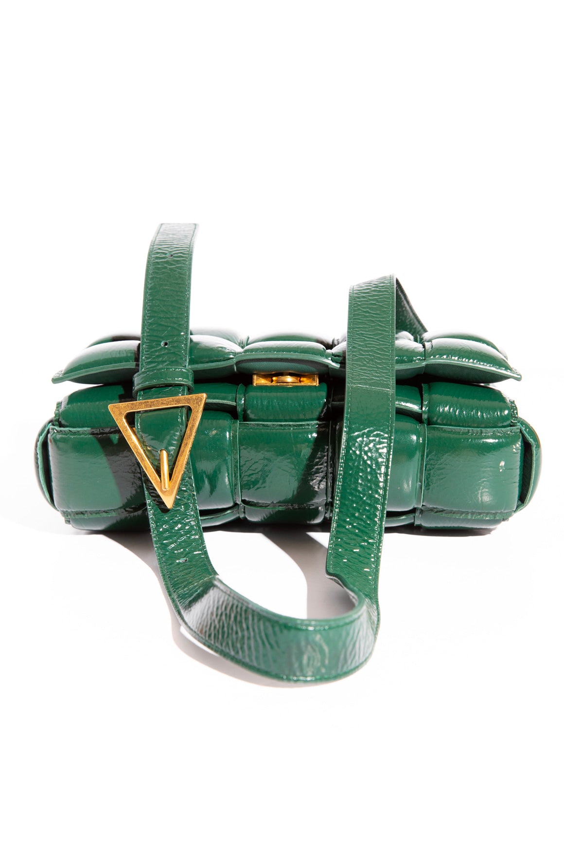BOTTEGA VENETA Green Patent Padded Casette Handbag