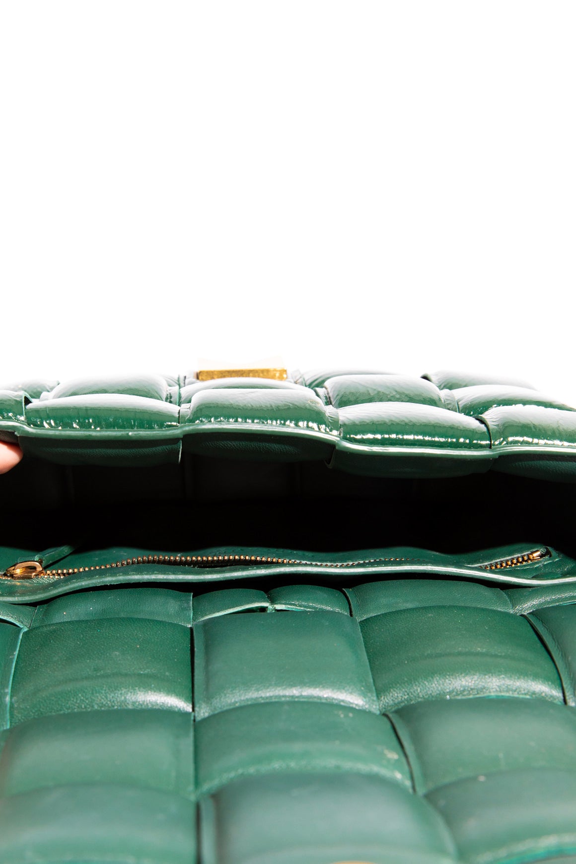 BOTTEGA VENETA Green Patent Padded Casette Handbag
