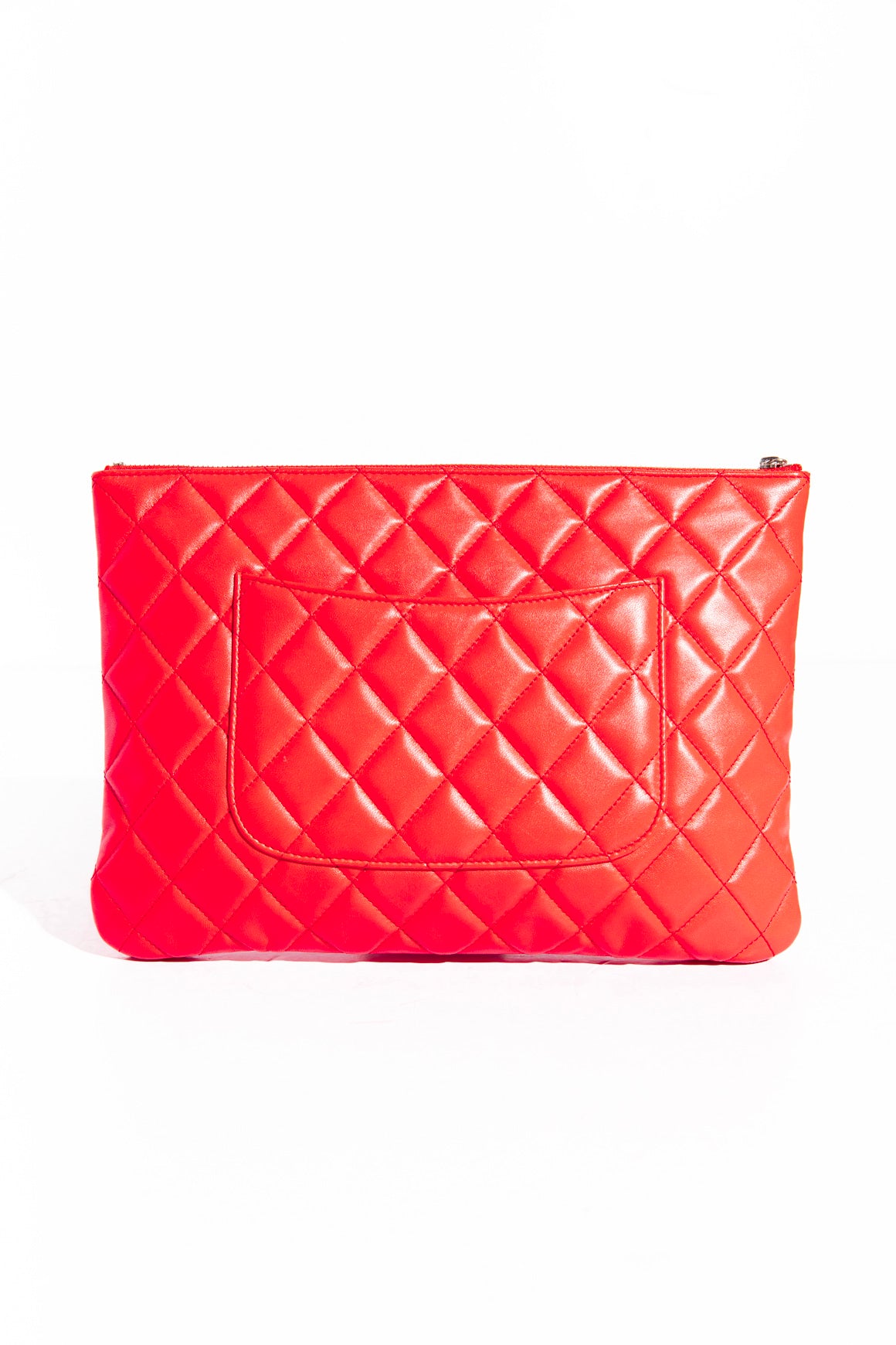 CHANEL Red Quilted Embossed Bow Pouch