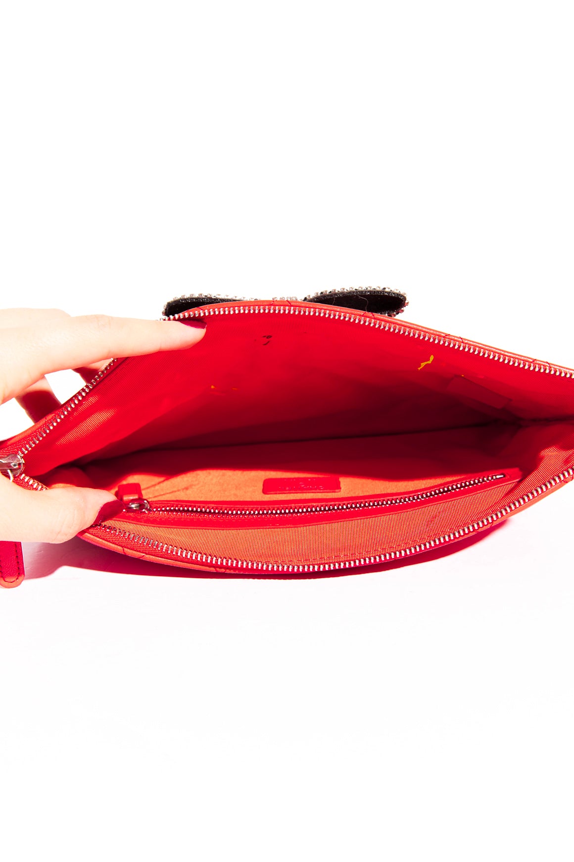 CHANEL Red Quilted Embossed Bow Pouch