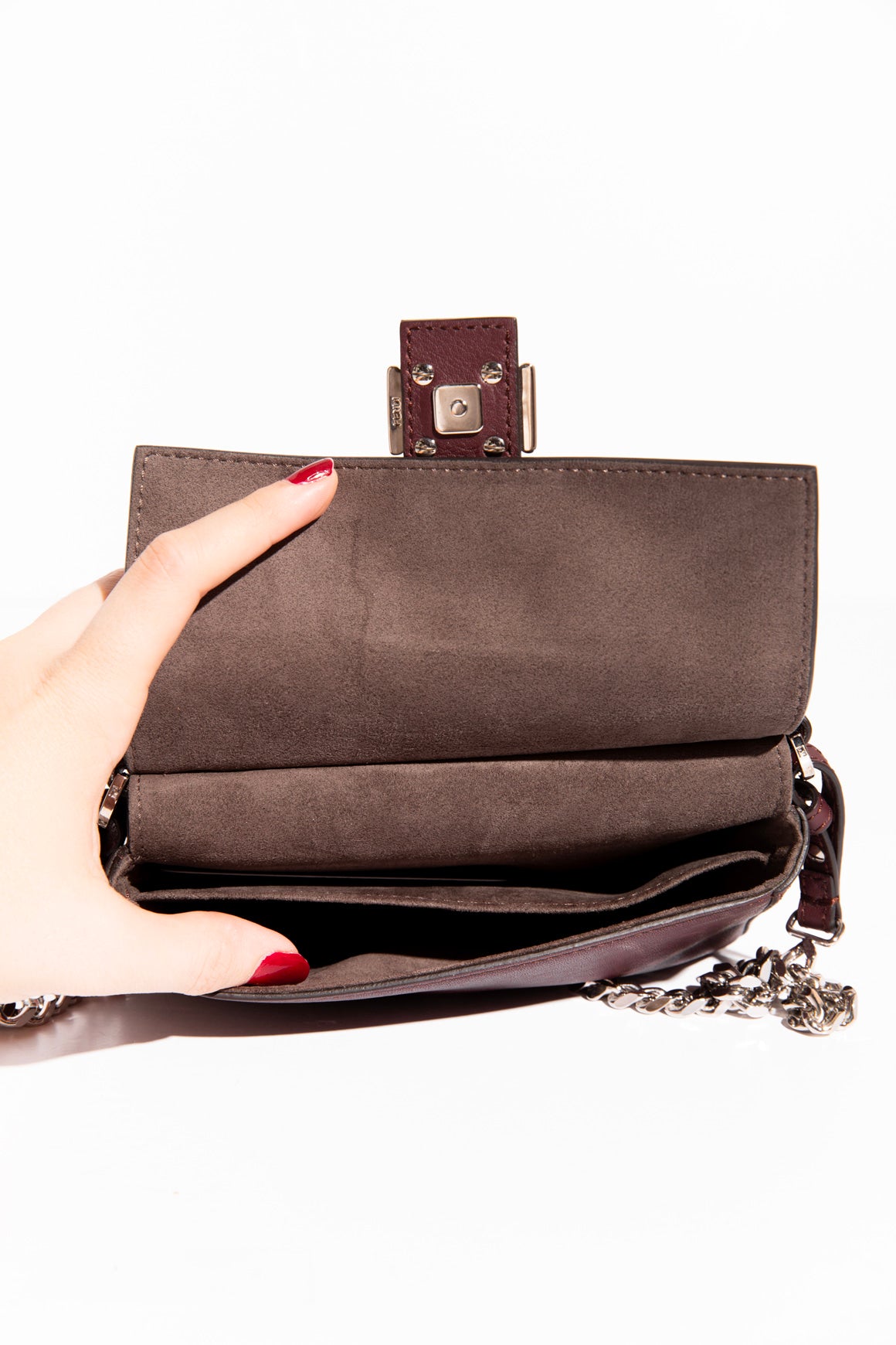 FENDI Maroon & White Flowerland Double Micro Baguette