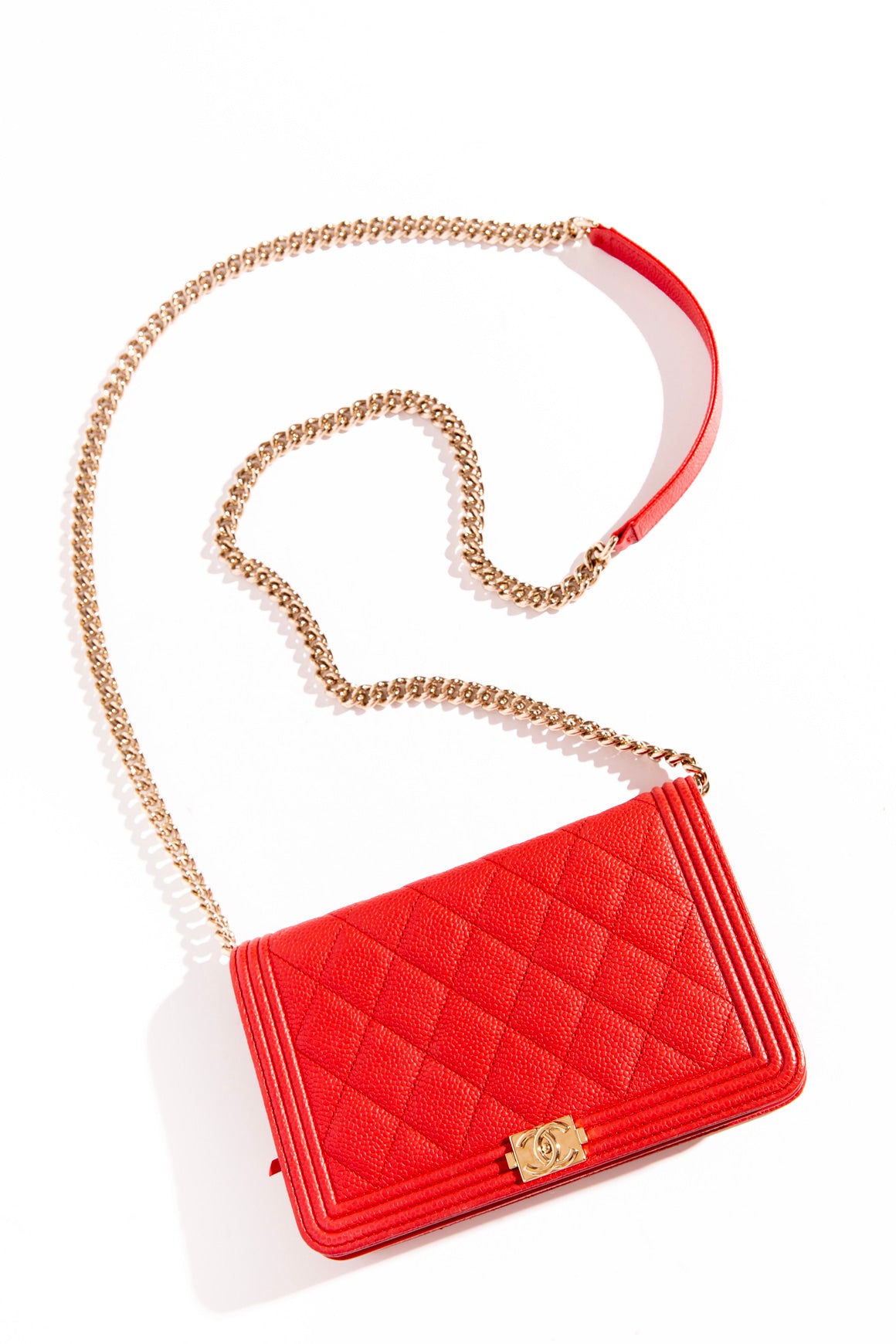 CHANEL Red Boy Wallet On Chain
