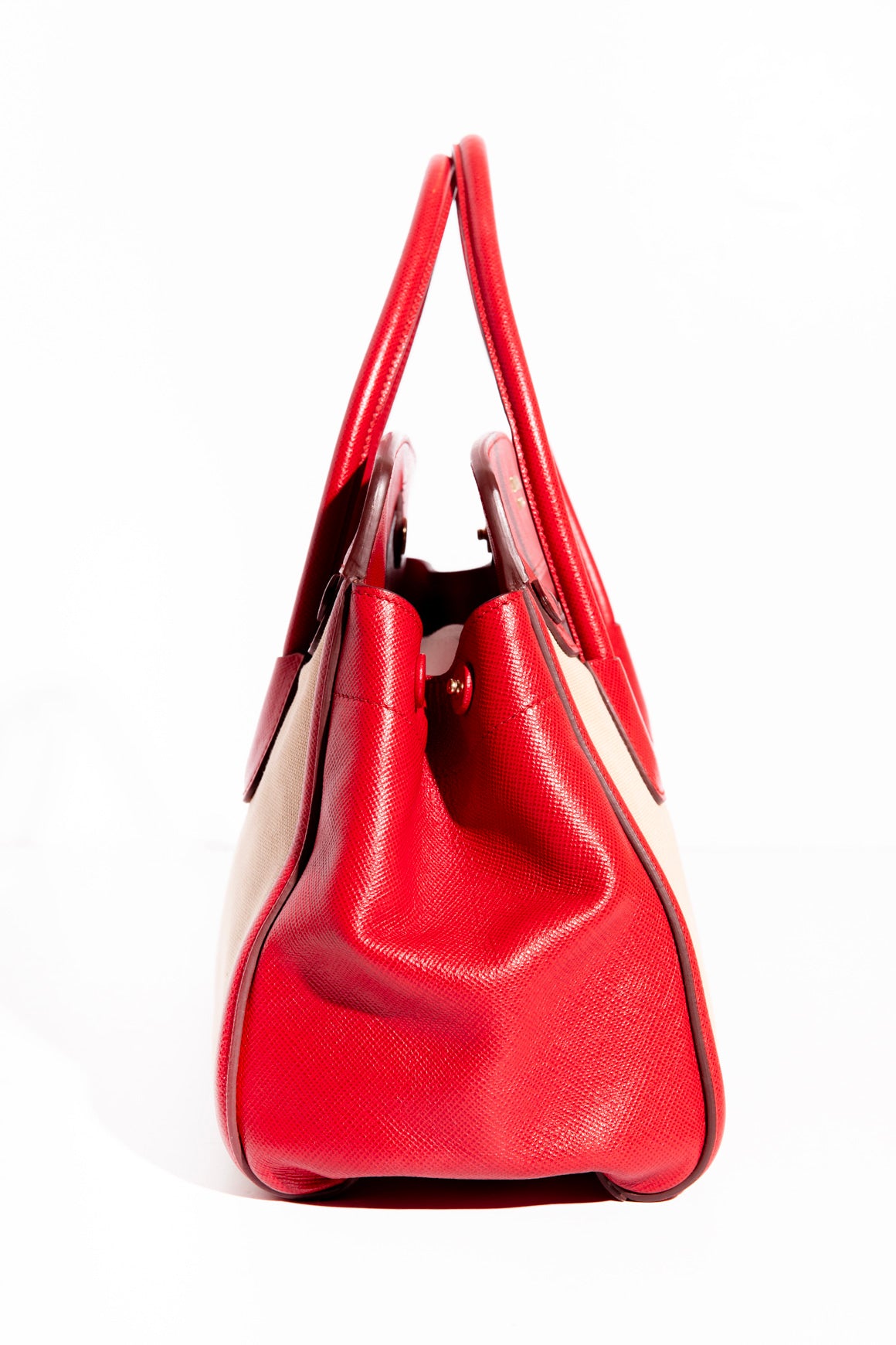 PRADA Red and Canvas Convertible Cuir Tote