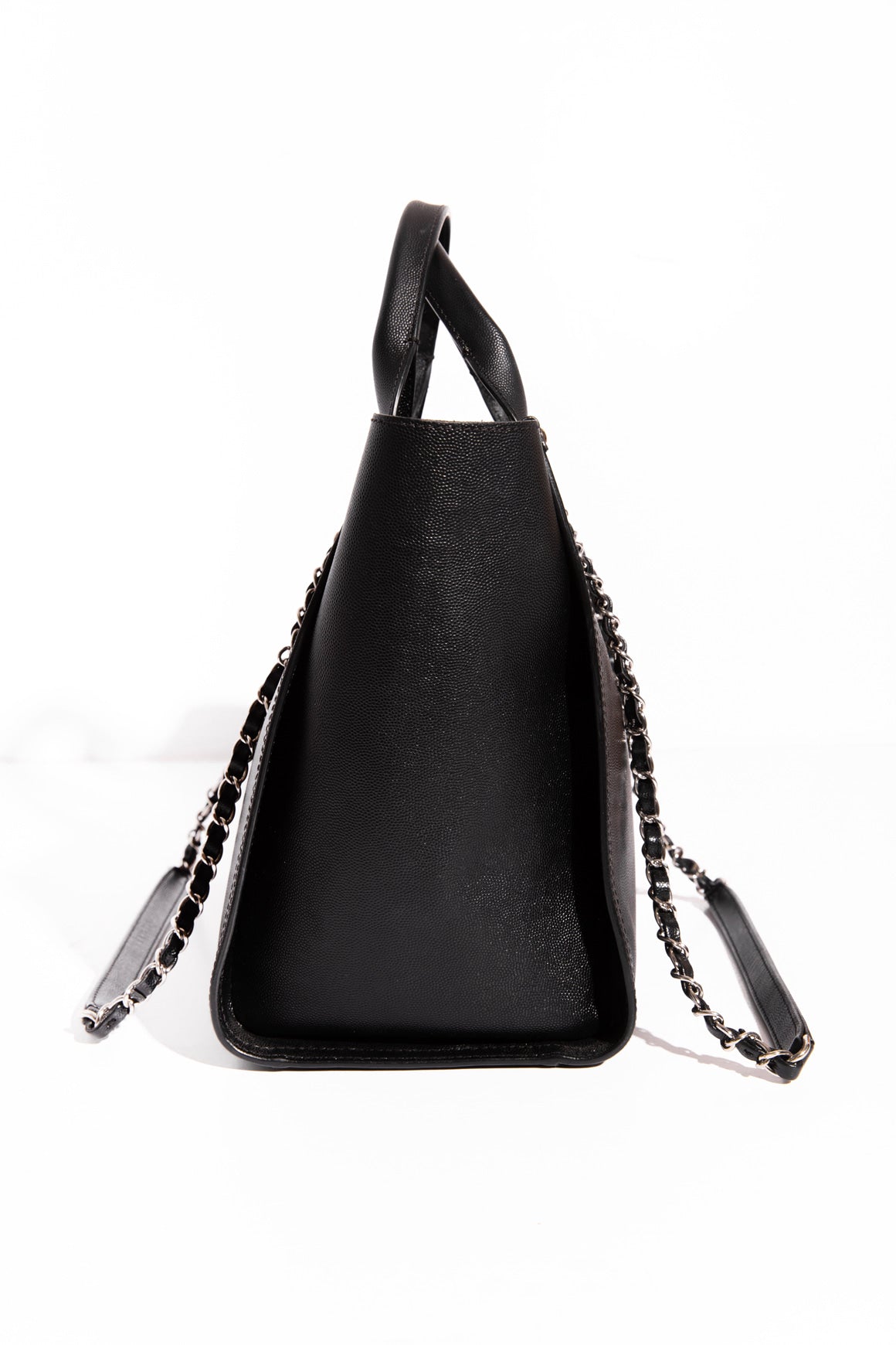 CHANEL Black Caviar Leather Studded Deauville Bag