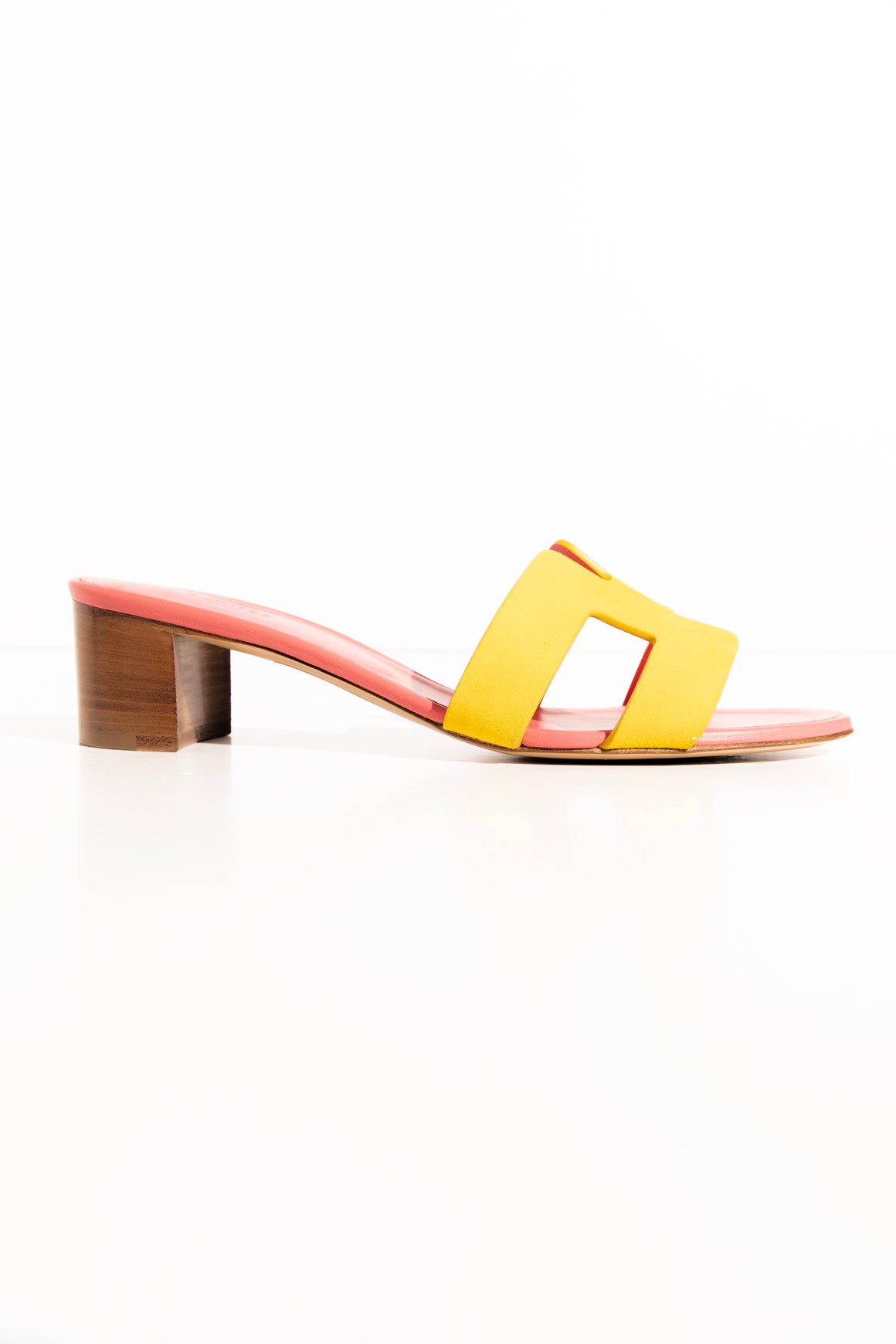 HERMES Yellow + Pink Stacked Mid Heel Sandal (Sz. 39)
