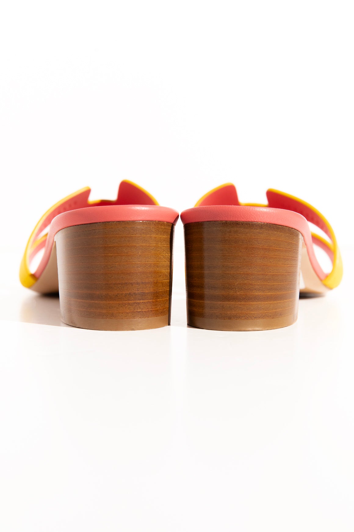 HERMES Yellow + Pink Stacked Mid Heel Sandal (Sz. 39)