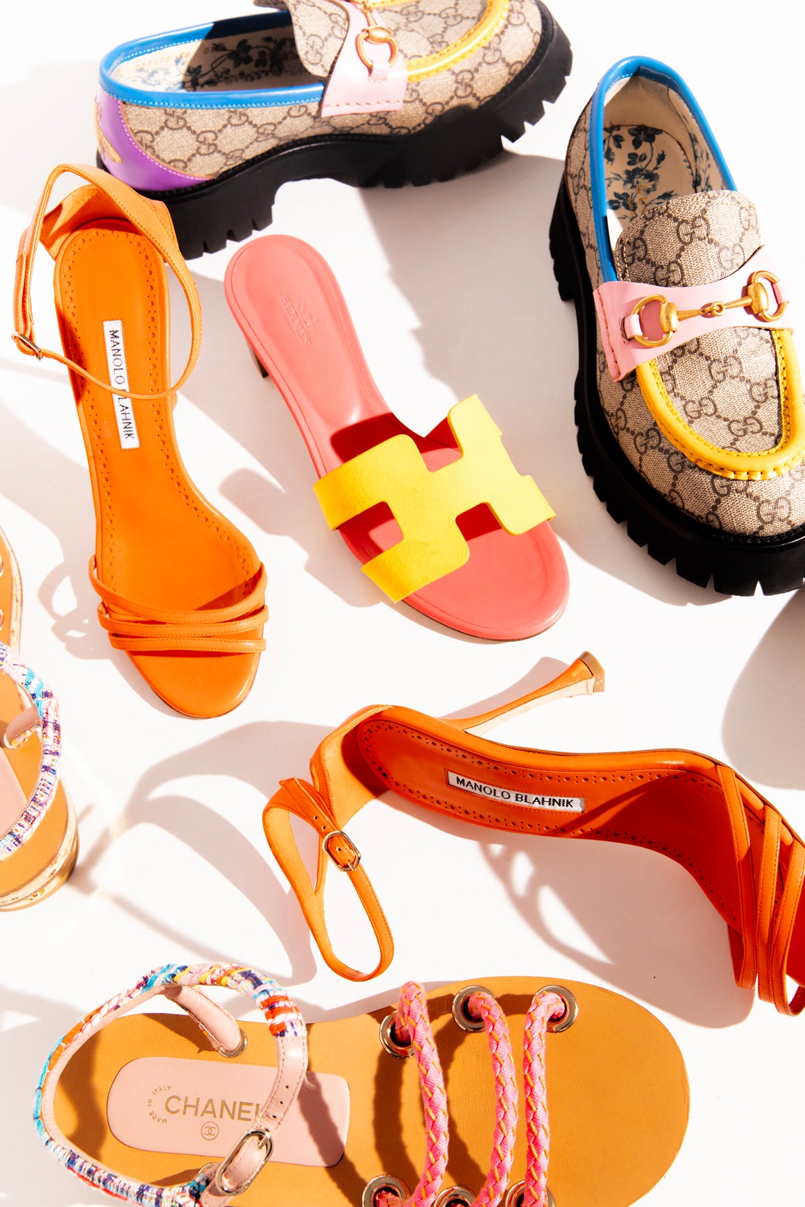 HERMES Yellow + Pink Stacked Mid Heel Sandal (Sz. 39)