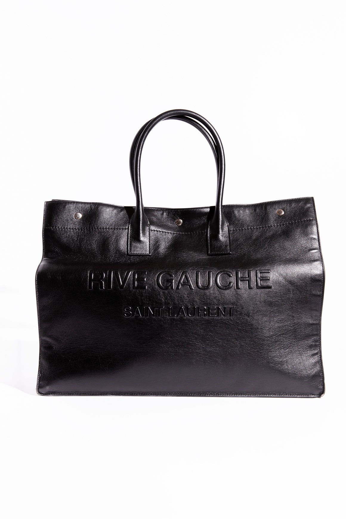 SAINT LAURENT Black Calfskin Rive Gauche Tote Bag